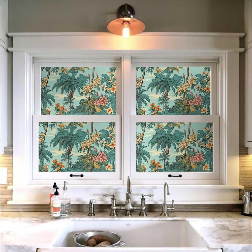 18"x236" Tropical Palm Tree Forest Flower Peel and Stick Self Adhesive Wallpaper Removable Contact Paper Stick on Easy Peel Off Wall Paper for Kitchen Bedroom Bathroom Renter