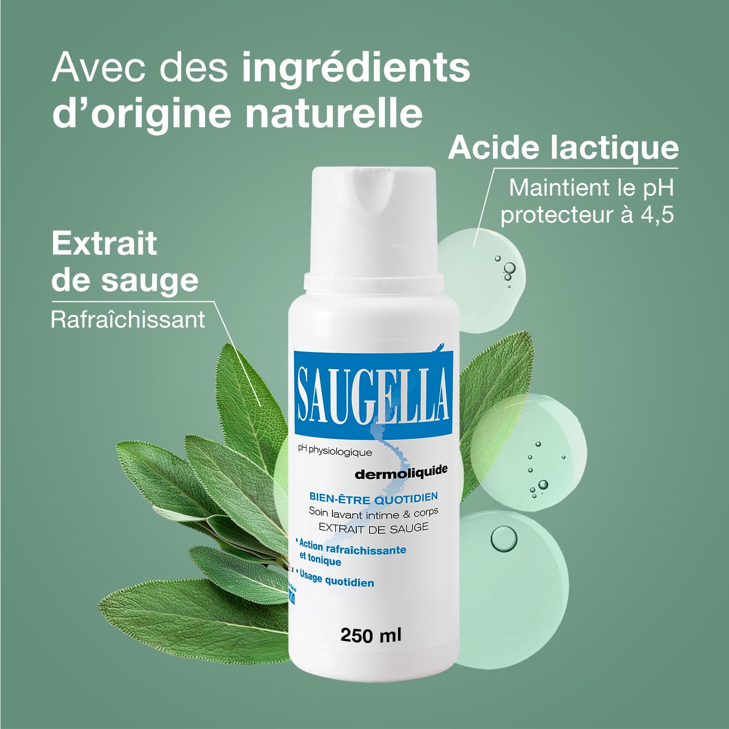 Saugella - Dermoliquid - Pielęgnacja mycia - Codzienna higiena intymna - Dorosłe kobiety - Na bazie ekstraktów z szałwii - 250 ml