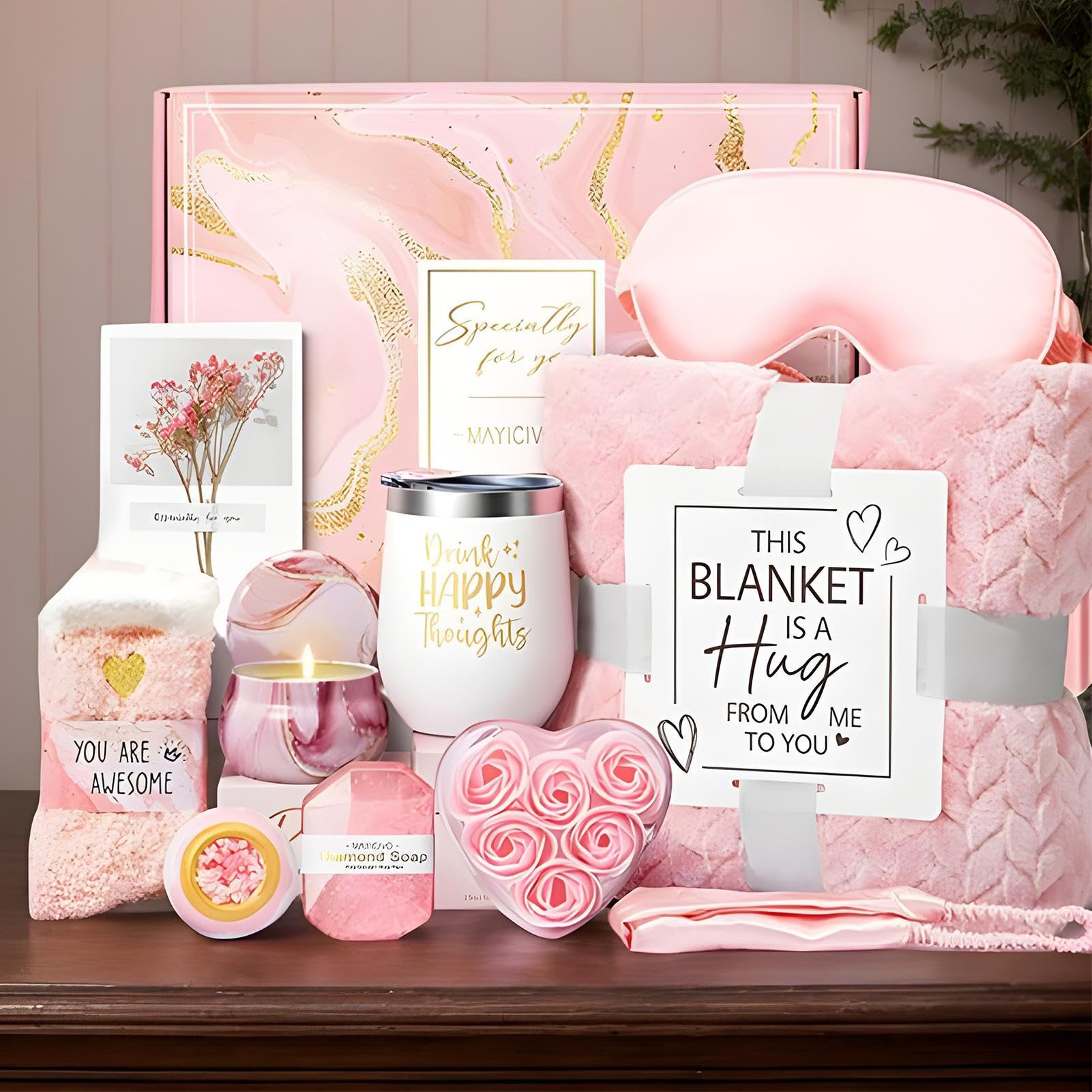 Kit Autocura Donna Cesto Regalo Benessere Compleanno Femminile | Set Relax Confortevole con Coperta in Flanella per Sorella Mamma Moglie Amiche