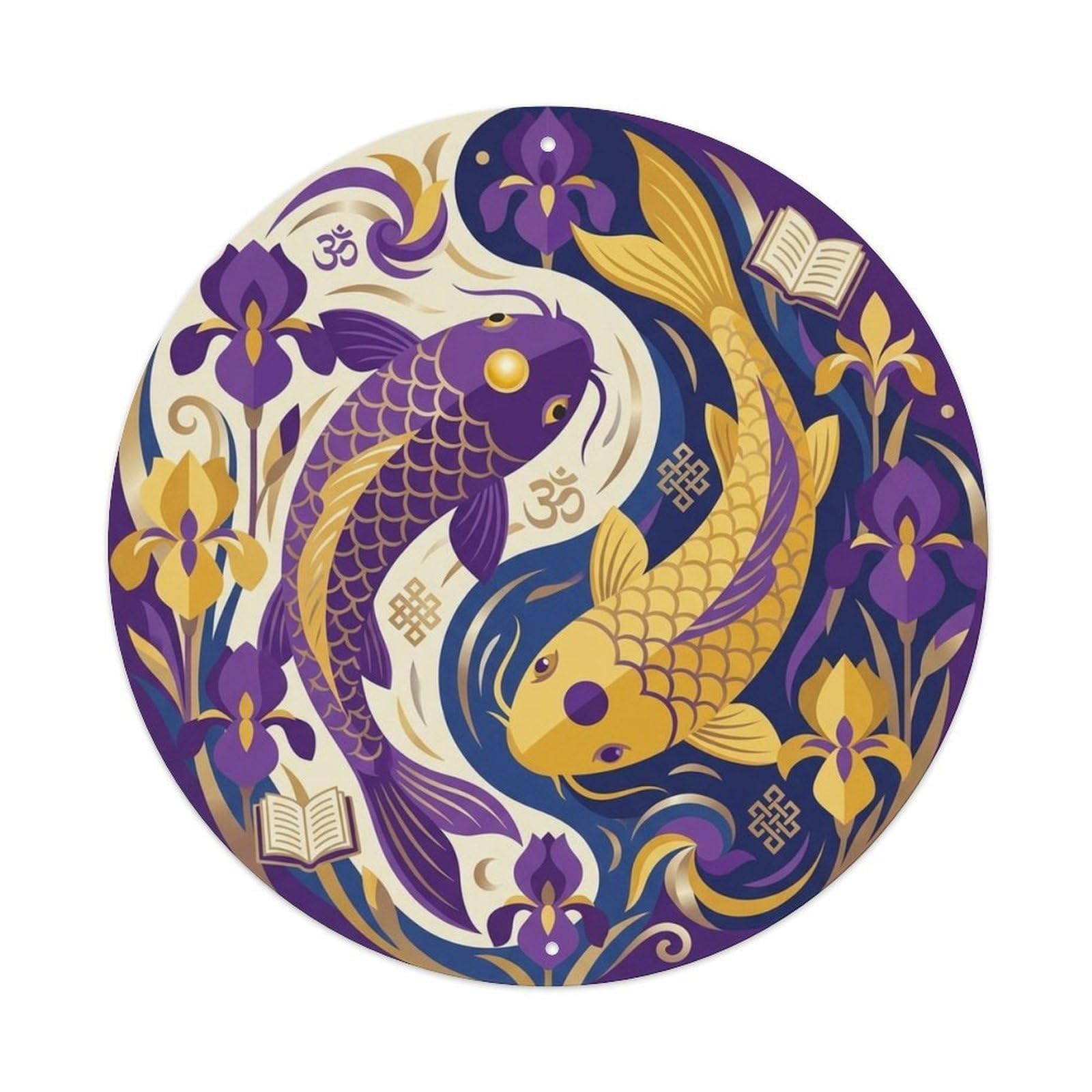 Olyhtr 8X8inch Classic Style Yin Yang Koi Garden Iris Meditation Classic Metal Tin Sign