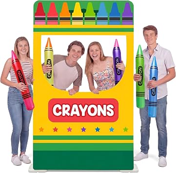 5.8 Ft Back to School Photo Booth Props Set Crayon Box Standee Photo Frame Life Size First Day of School Cardboard Cutout with Inflatable Crayon Balloon for Selfie Photoshoot Classroom Decor