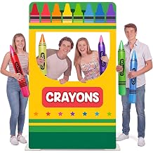 5.8 Ft Back to School Photo Booth Props Set Crayon Box Standee Photo Frame Life Size First Day of School Cardboard Cutout with Inflatable Crayon Balloon for Selfie Photoshoot Classroom Decor