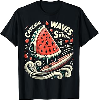 Catchin' Waves and Seeds! - Watermelon Surfing Design T-Shirt