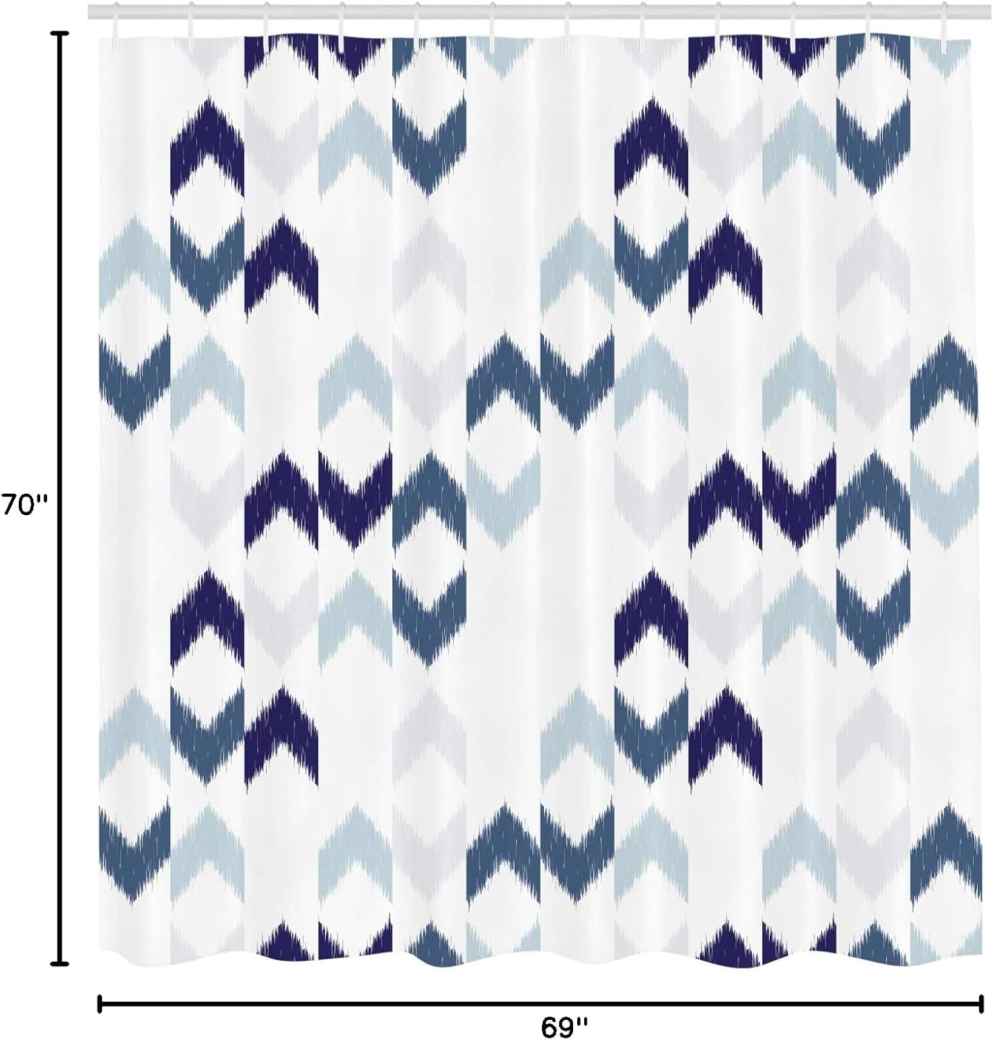 Ambesonne Navy Shower Curtain, Abstract Ikat Primitive Ethnic Chevron Zigzag Folk Traditional Image, Cloth Fabric Bathroom Decor Set with Hooks, 69" W x 70" L, Blue Purple