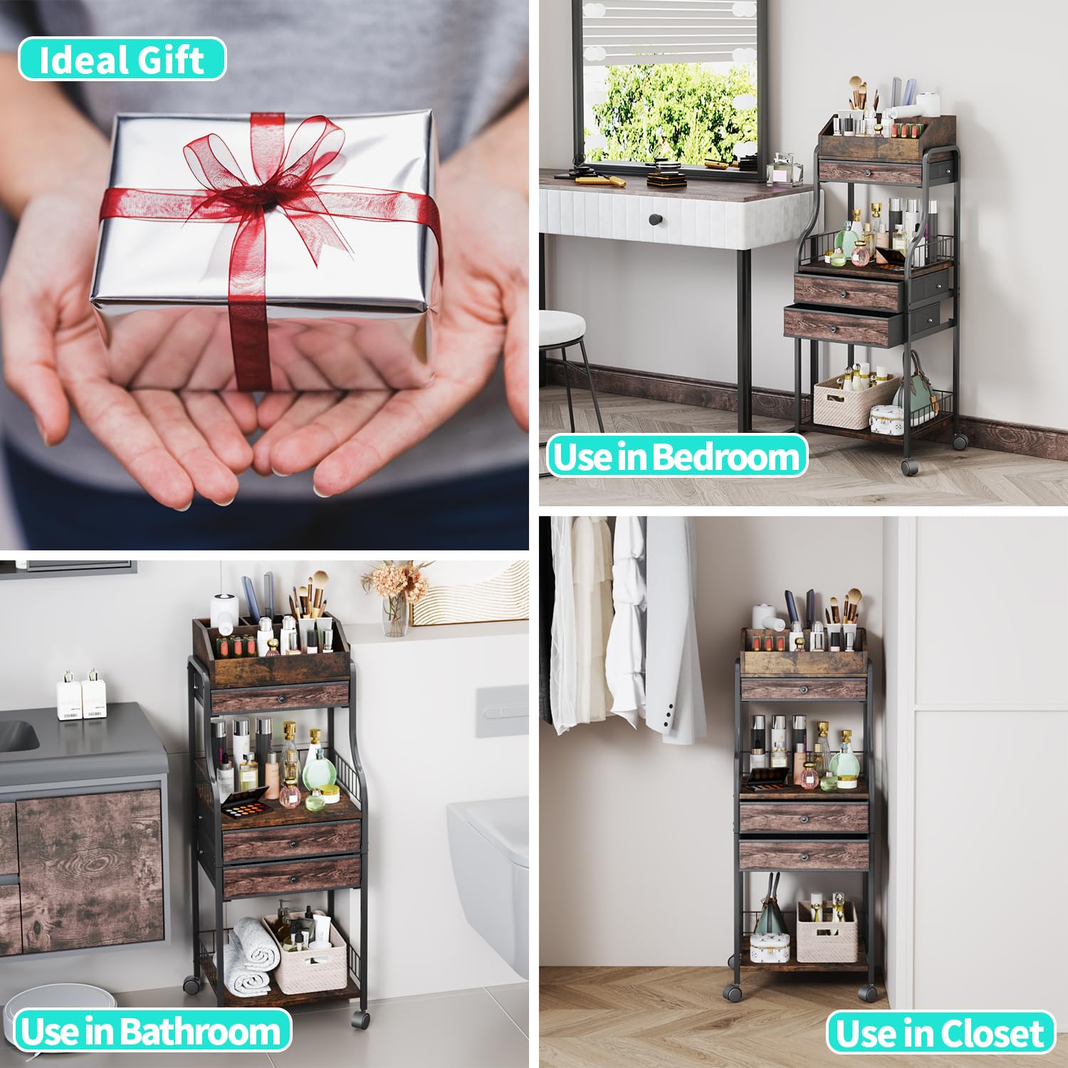 HapiRm Kosmetikwagen mit Rollen Schminktisch Organizer - Vanity Kosmetik Rollwagen mit Schubladen für Hautpflege Nagellack Parfüm Make-up-Pinsel
