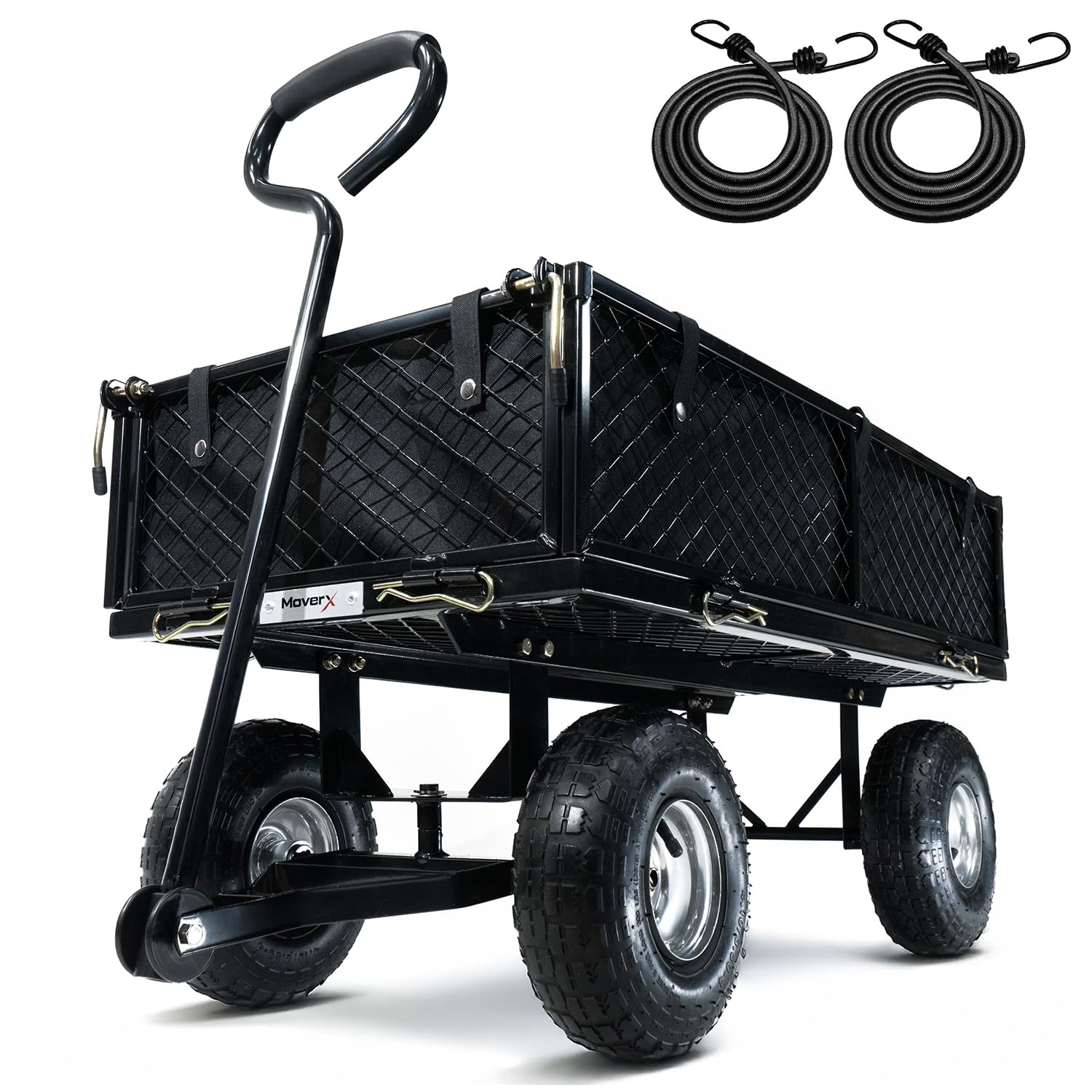 MoverX 250KG Garden Trolley, Heavy Duty Trolley, Garden Cart, Gardening Trolly On Wheels, 4 Wheel Outdoor Truck, Festival, Camping, Fishing, Beach Wagon, Liner in Black