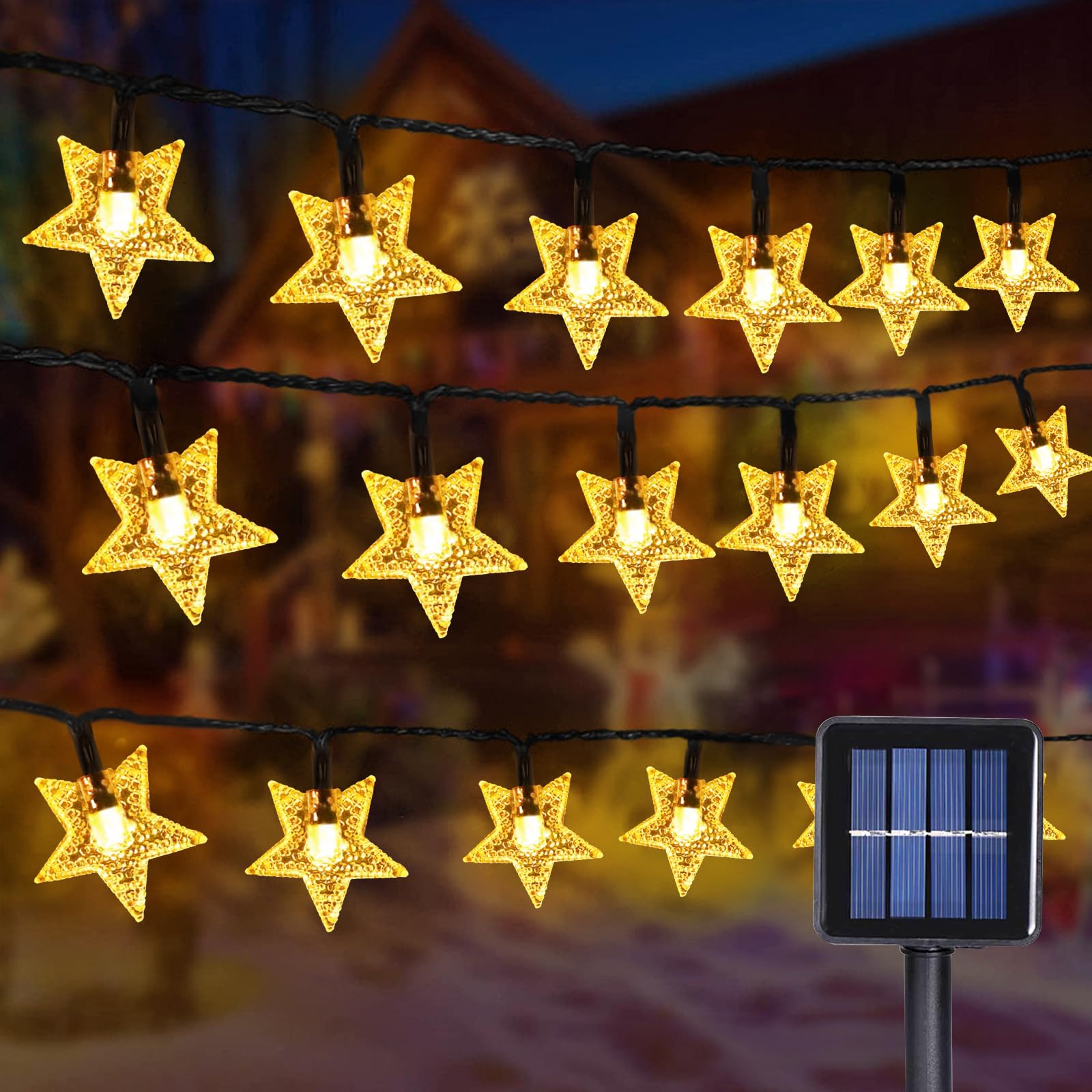 GHONLZIN Solar LED Cadena Luces, 12M Cadena de Luces Estrellas, 100 LEDs 8 Modos Impermeable Guirnalda Luces Interior Exterior para Decoración Festiva Jardín, Patio, Fiestas, Bodas