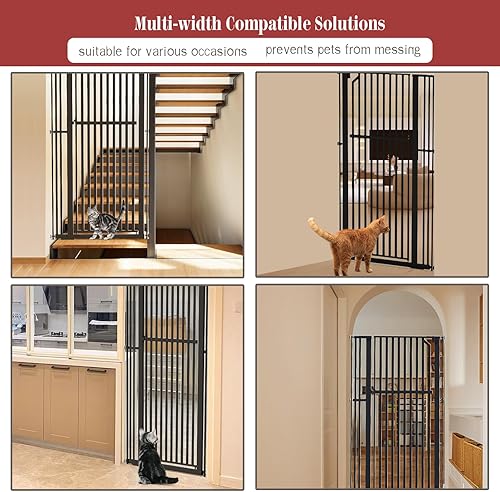 Miniatura 8 de Glaf Puerta extra alta para mascotas de 63 pulgadas, puerta de gato montada a presión, puerta de metal de seguridad para gatos, ancho ajustable,