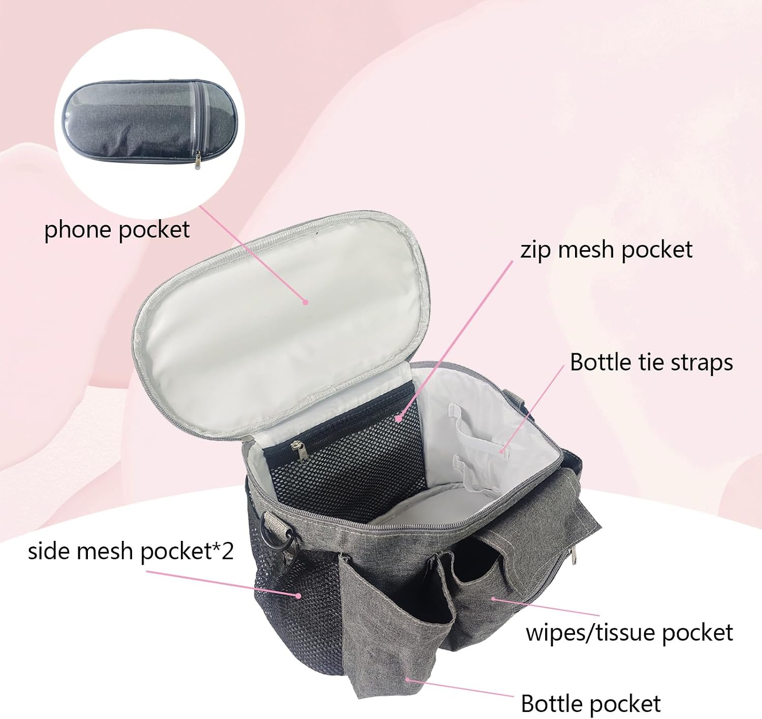 Small Diaper Bag, Travel Tote Bags for Moms - Multiple Pockets, Stroller Hook, Adjustable Strap - Portable Handbag for Parent