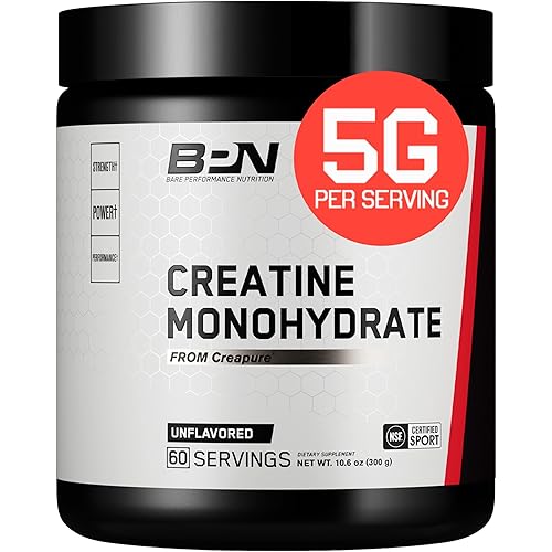 BARE PERFORMANCE NUTRITION, BPN Pure Creatine Monohydrate Powder by Creapure, 5g of Creatine per Serving, Supports Muscle Growth, Unflavored Creatine Powder, 60 Servings