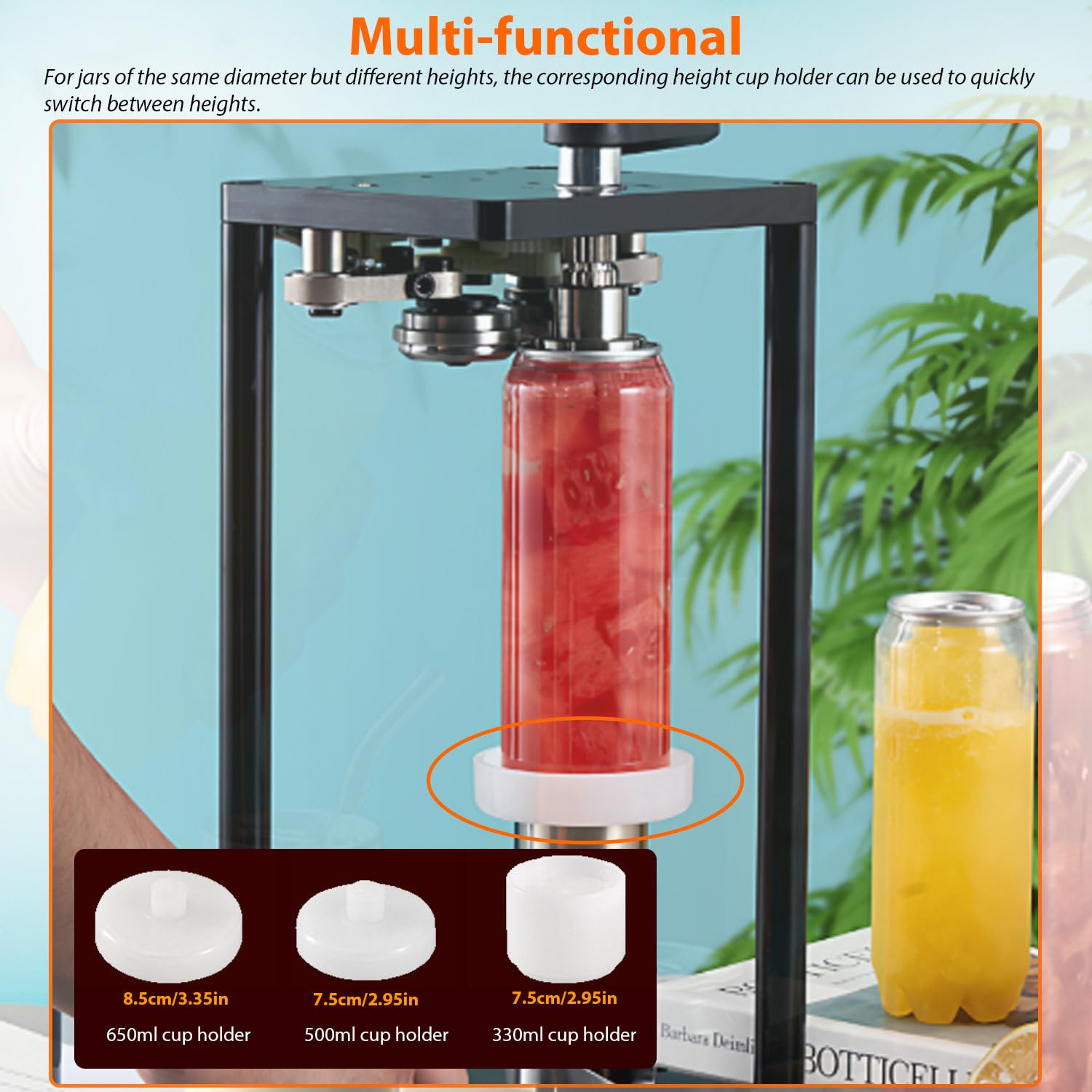 Tapadora portátil y Ligera para Puestos de Venta Ambulante | Soportes ajustables en altura, eje giratorio estable y rodillo, para sellar latas de refrescos, PET y aluminio