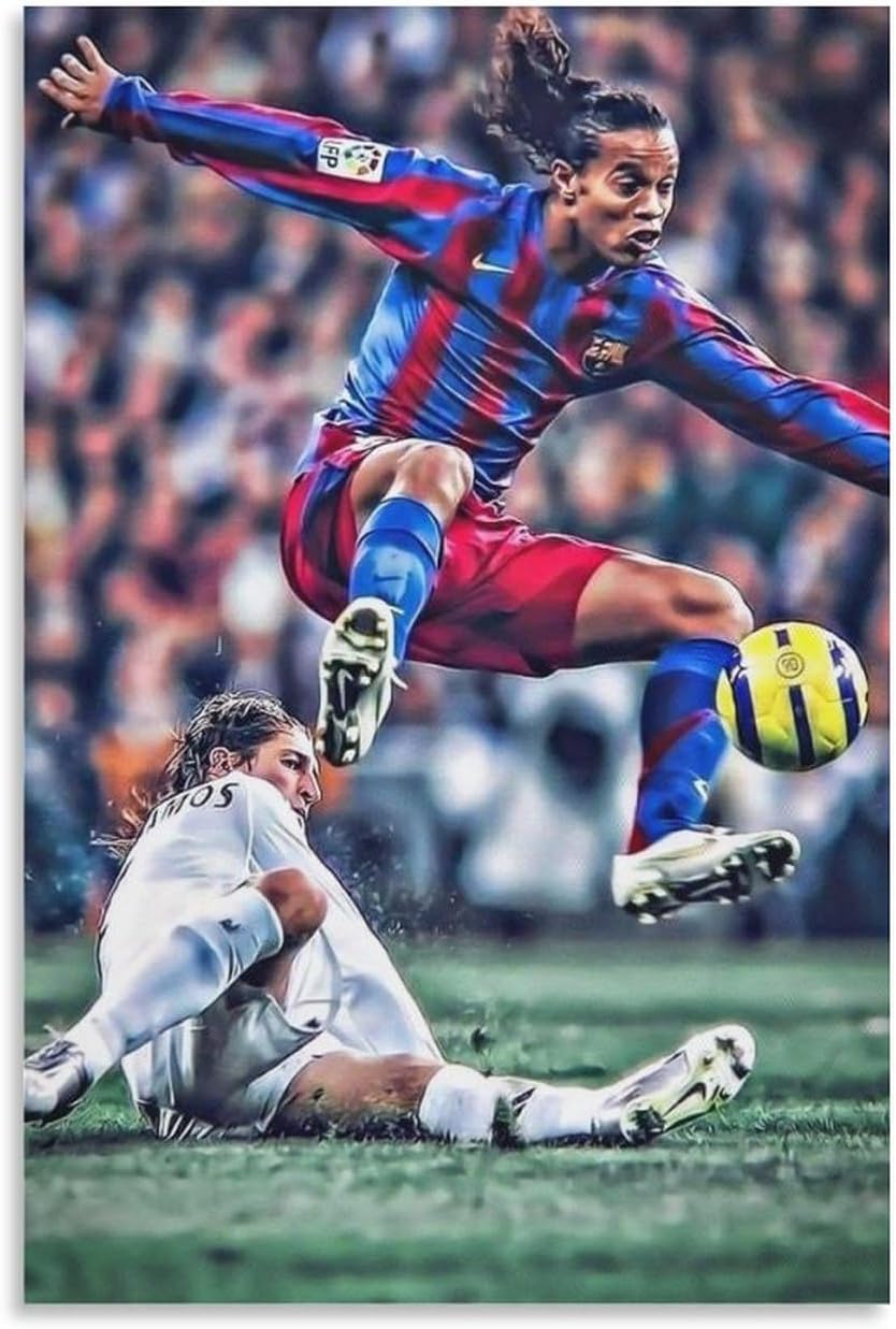 Ronaldinho Football Superstar Inspirational Celebrities Legends Famous Athletes Gift For Fans Poster Print Photo Art Painting Canvas Poster Home Decorative Bedroom Modern Decor Posters Gifts 08x12inch
