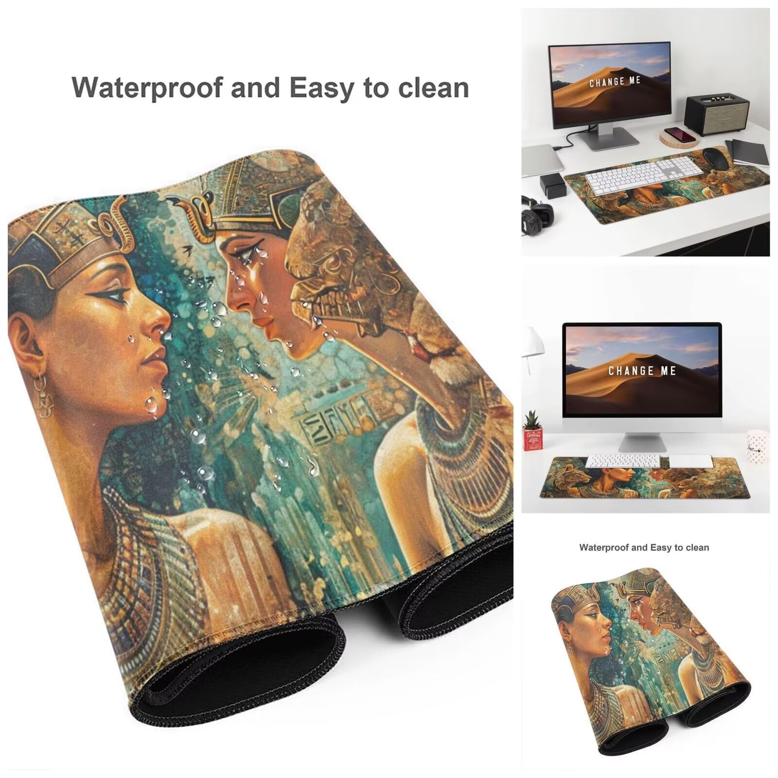 Alfombrilla Ratón Vintage Alfombrilla Ratón XXL 1600 x 800 mm, Egipto Mouse Pad Gaming con Bordes Cosidos, Impermeable Mousepad XXL Base de Goma Antideslizante Duradera, Mouse Pad para Oficina Q268