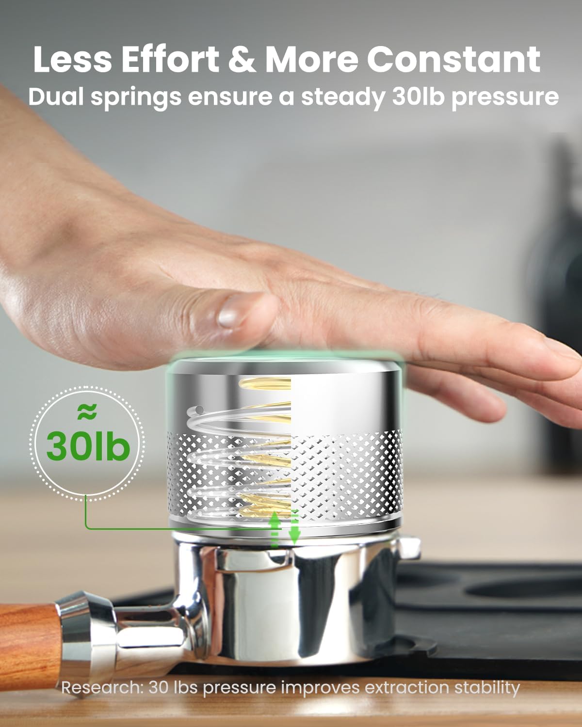 53mm Espresso Tamper, Maestri House Stainless Steel Barista Coffee Tamper for Espresso Machine, Spring-loaded Tamper Fits for 54mm Breville Portafilter Fits for 54mm Espresso Portafilter (Silver)