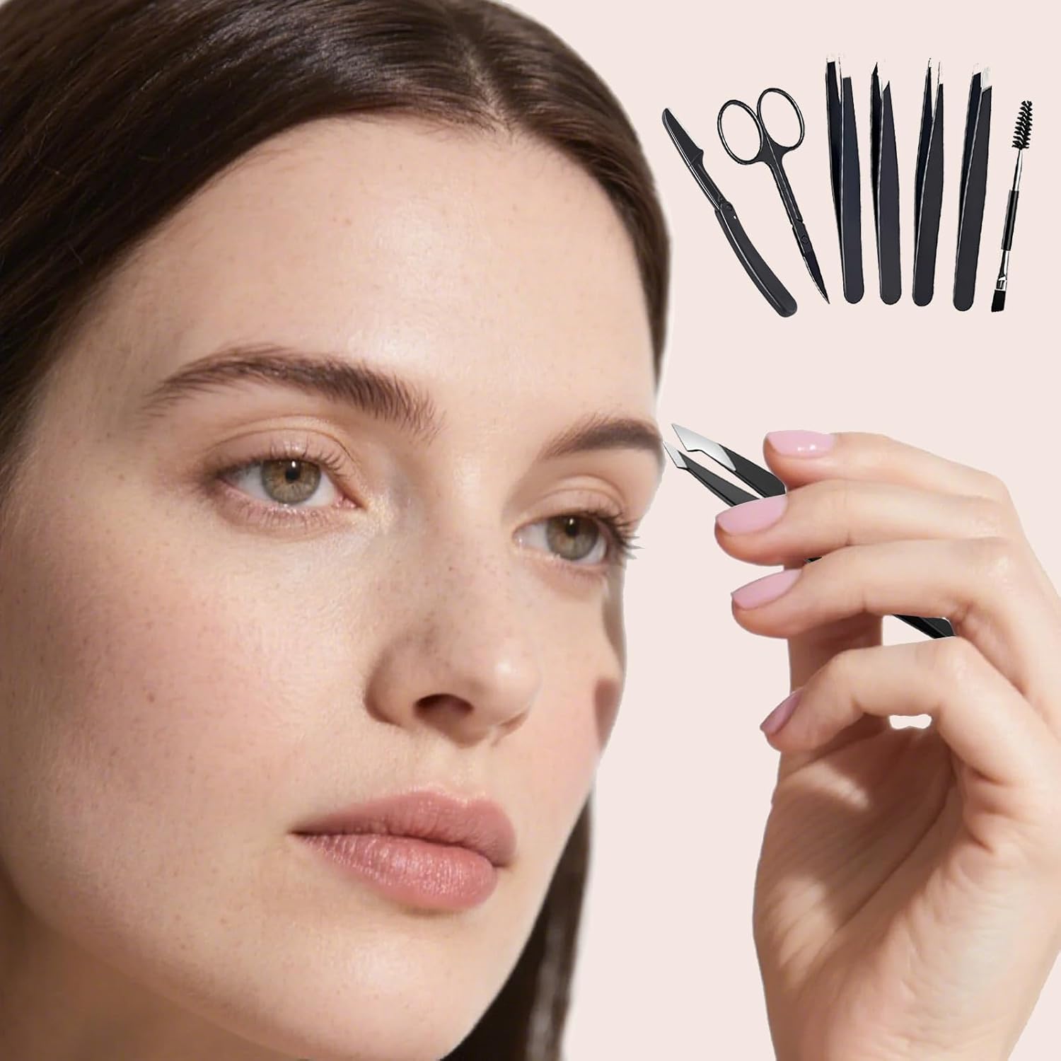 7-Piece Professional Tweezers Set, Stainless Steel Precision Tweezers for Eyebrows & Ingrown Hair with Eyebrow Razor, Scissor & Travel Bag