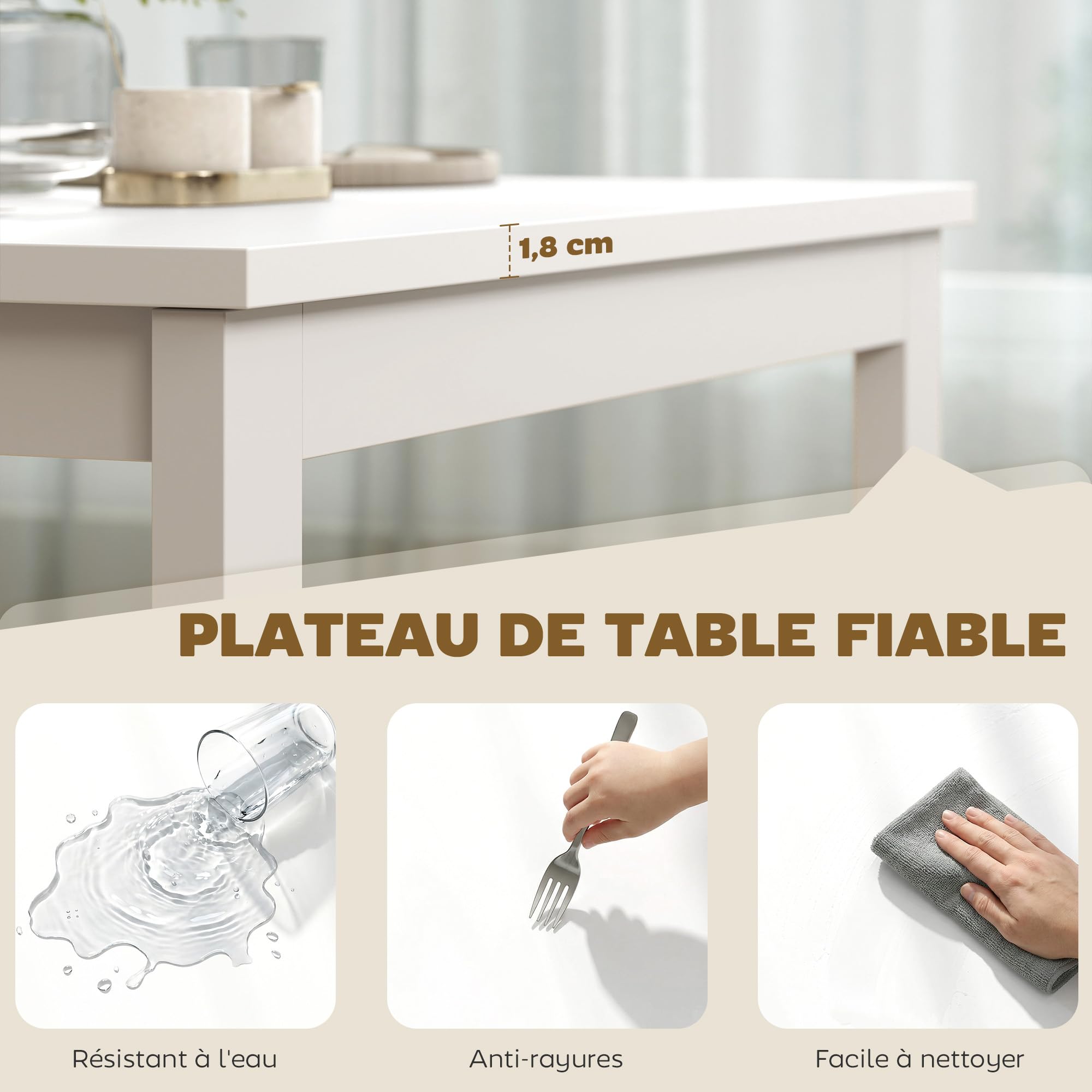 HOMCOM Table à Manger Extensible Rectangle pour 4 à 6 Personnes, Table de Cuisine 80-120 cm, Extension coulissante Facile, Pieds en Acier, pour Petits espaces, Salle à Manger, Salon, Blanc