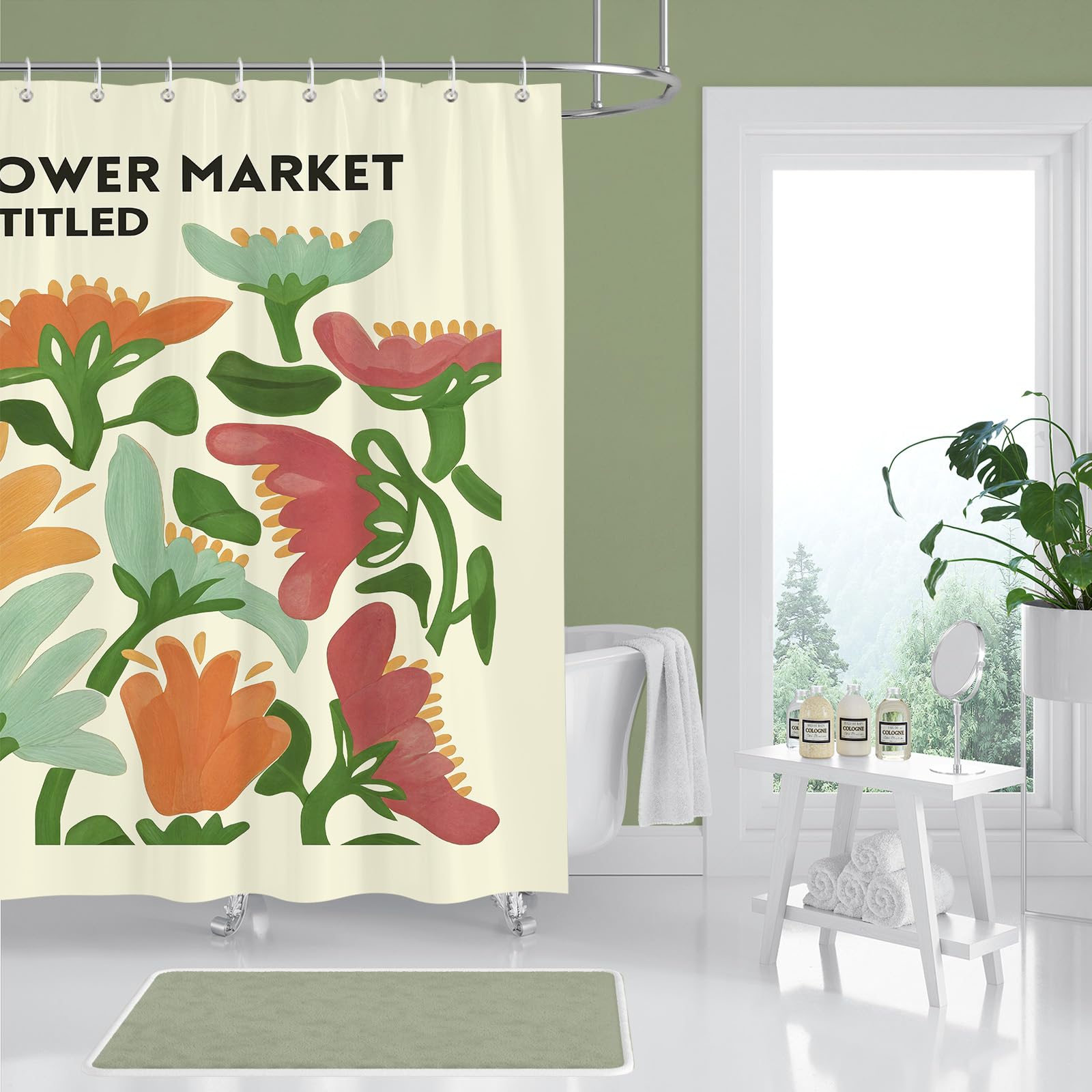 BREASOME Abstract Floral Shower Curtain 180 x 180 cm Aesthetic Matisse Boho Shower Curtain for Bathroom Decor Mould Proof Waterproof Polyester Fabric Bath Curtain with 12 Hooks - Image 4