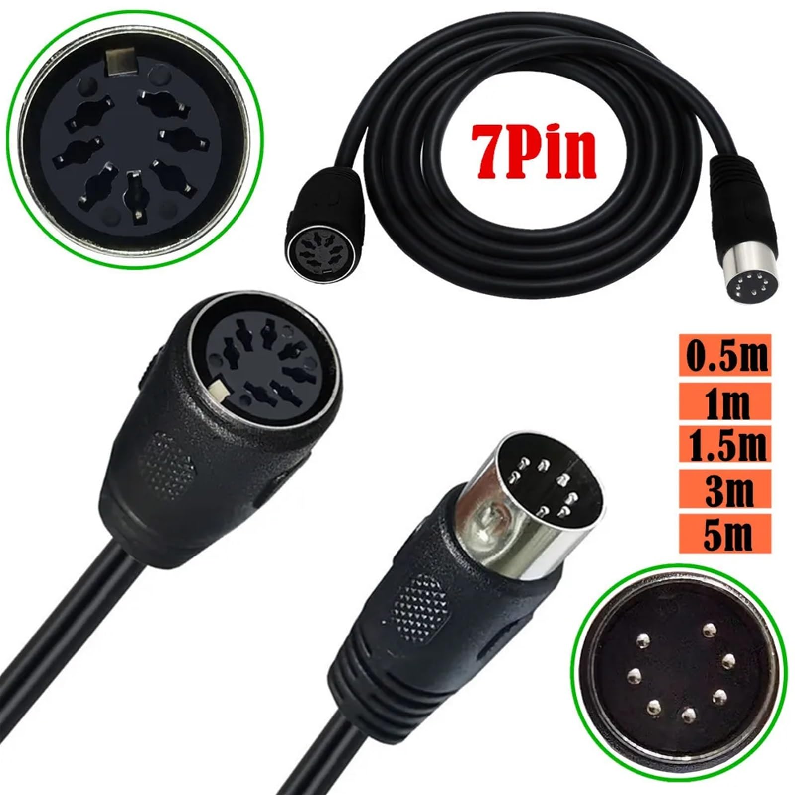 Cavo MIDI DIN da 3 M 5 M a 7 pin da maschio a femmina Cavo audio for interfaccia controller for sistemi stereo(Male to Male,3m)