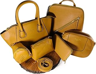 JUPA Place Vegan Leather Handbags Set for Women - Elegant Design Handbag Set, Crossbody Bag, Shoulder Bag, Backpack, Clutch, Wallet - 6pcs Bag Set(YELLOW)
