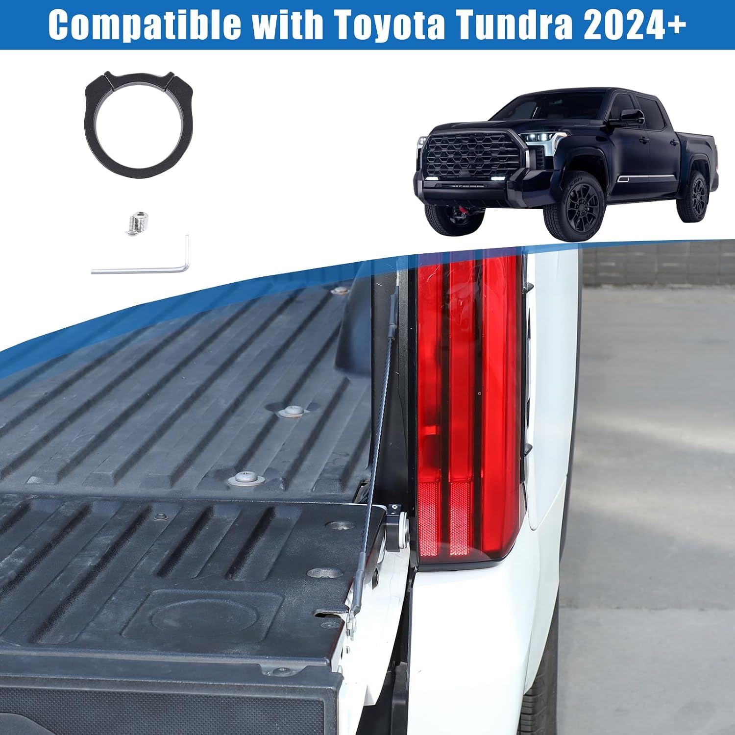 Car Tailgate Anti-Theft Lock Compatible with Toyot@ Tundra 2022-2026，Aluminum Tailgate Security Device Truck Bed Tail Gate Lock Accessories (Black)