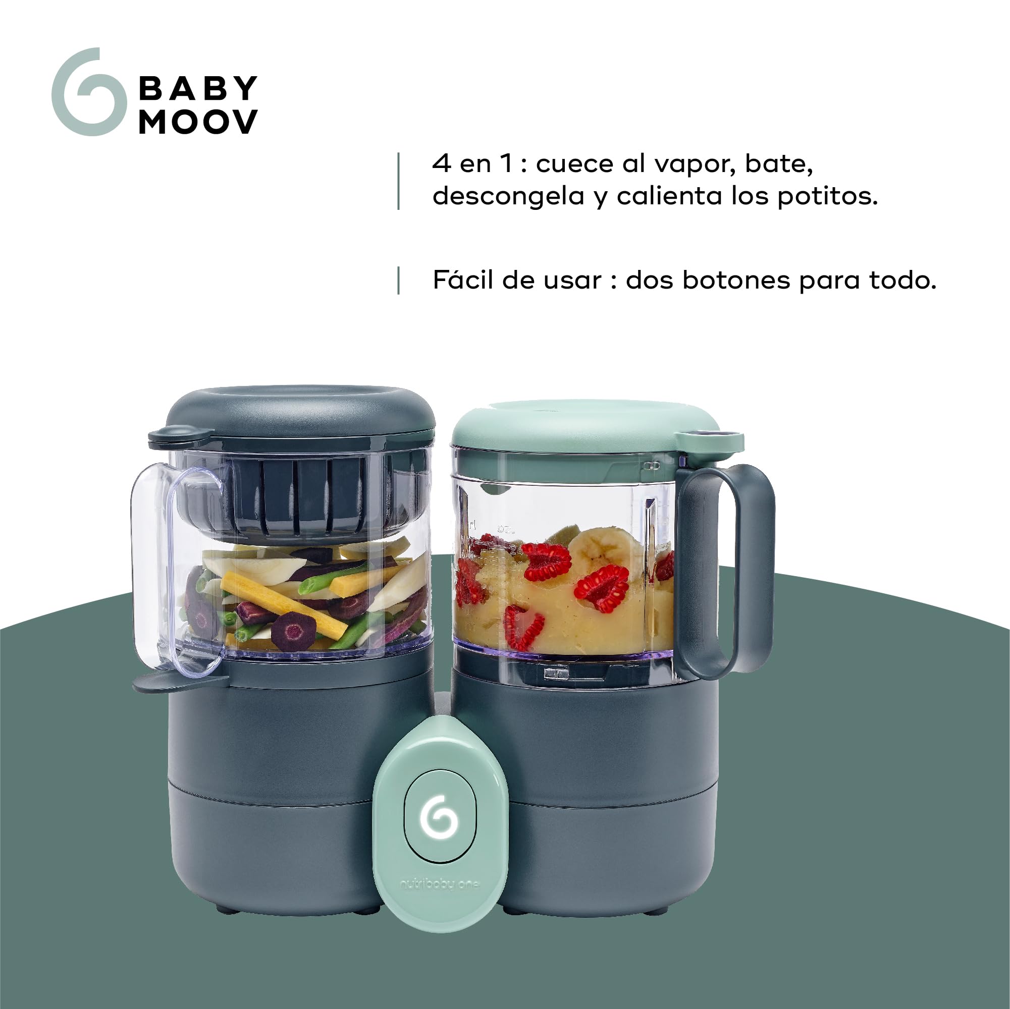 Babymoov Robot multifuncional para bebés Nutribaby One 4 en 1, vapor-batidora, diversificación dietética, pequeñas ollas caseras para bebés, cocción rápida y suave al vapor, Gris