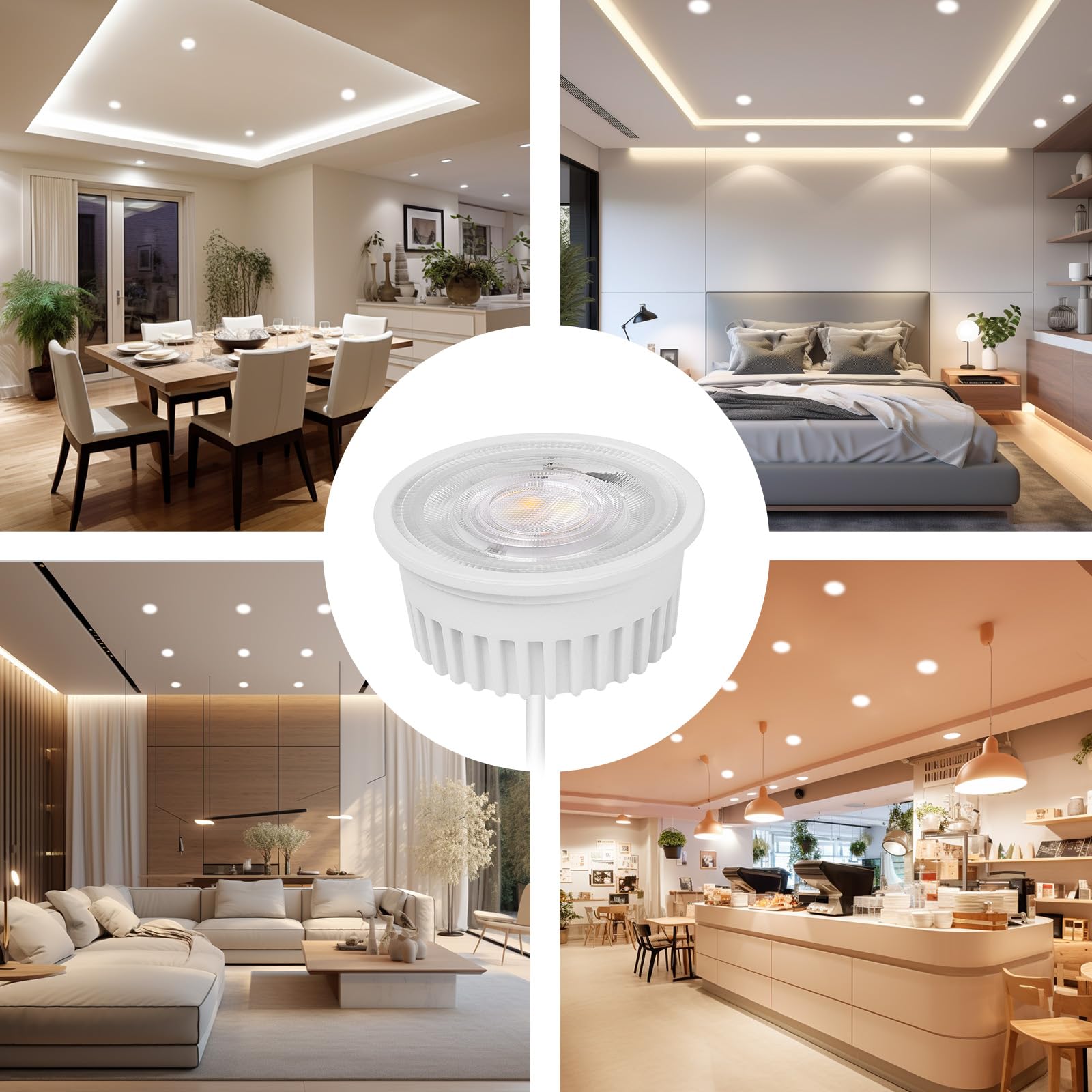 YindaLux 10er Set 3CCT LED Modul 230V - Ultra Flach ø50*23mm für Einbaustrahler - 4.9W 500LM 38° Abstrahlwinkel - 3000K/4000K/6000K Dimmbar - Ersetzt GU10 MR16 Leuchtmittel - IP44 Wasserdicht