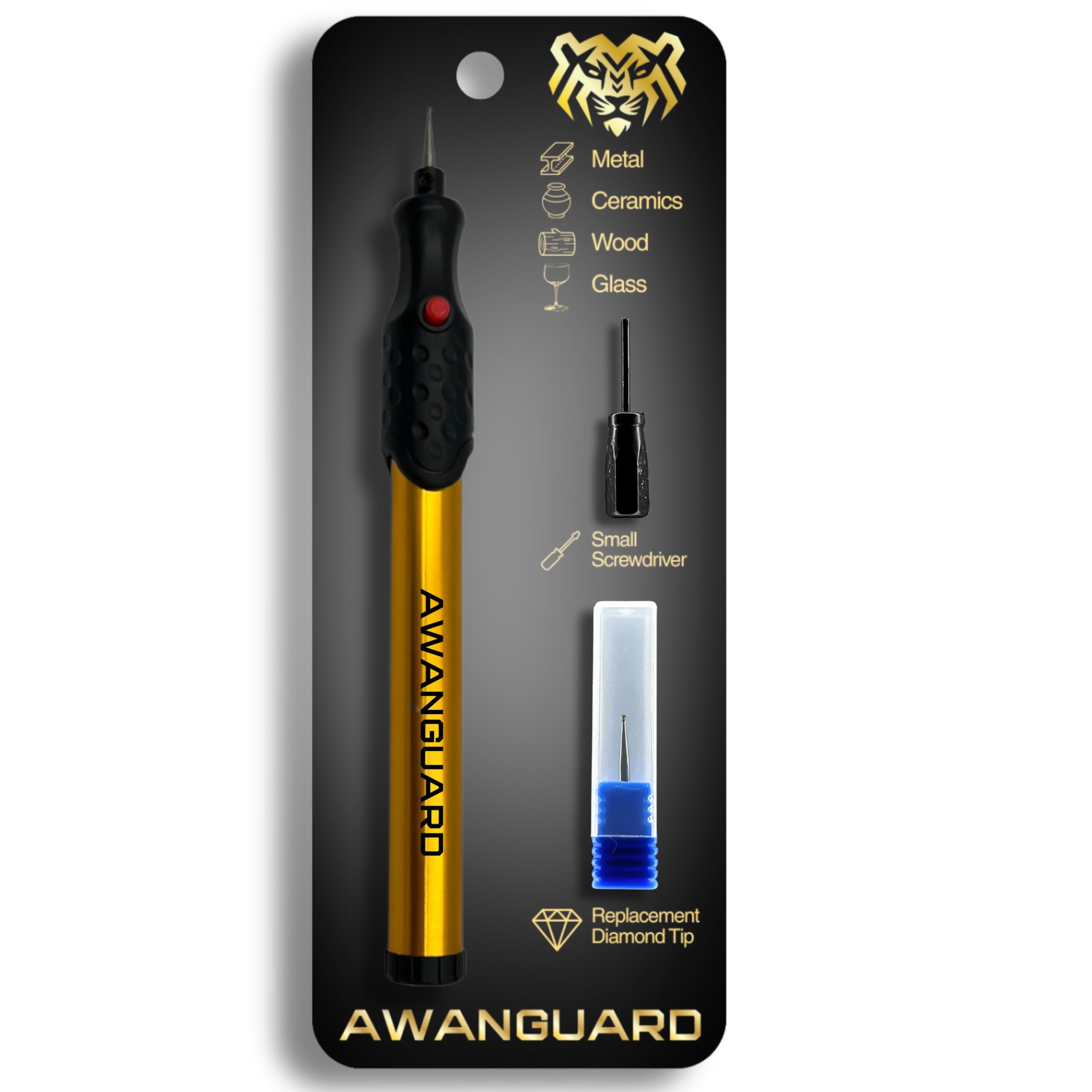 Diamond Tip Engraving Pen.Gravierstift mit Diamantspitze für Metall, Keramik, Glas gravieren - 2 x AAA Batteriebetrieben - Gravierstift Elektrisch für DIY Schmuck und Schloss Gravur Gerät