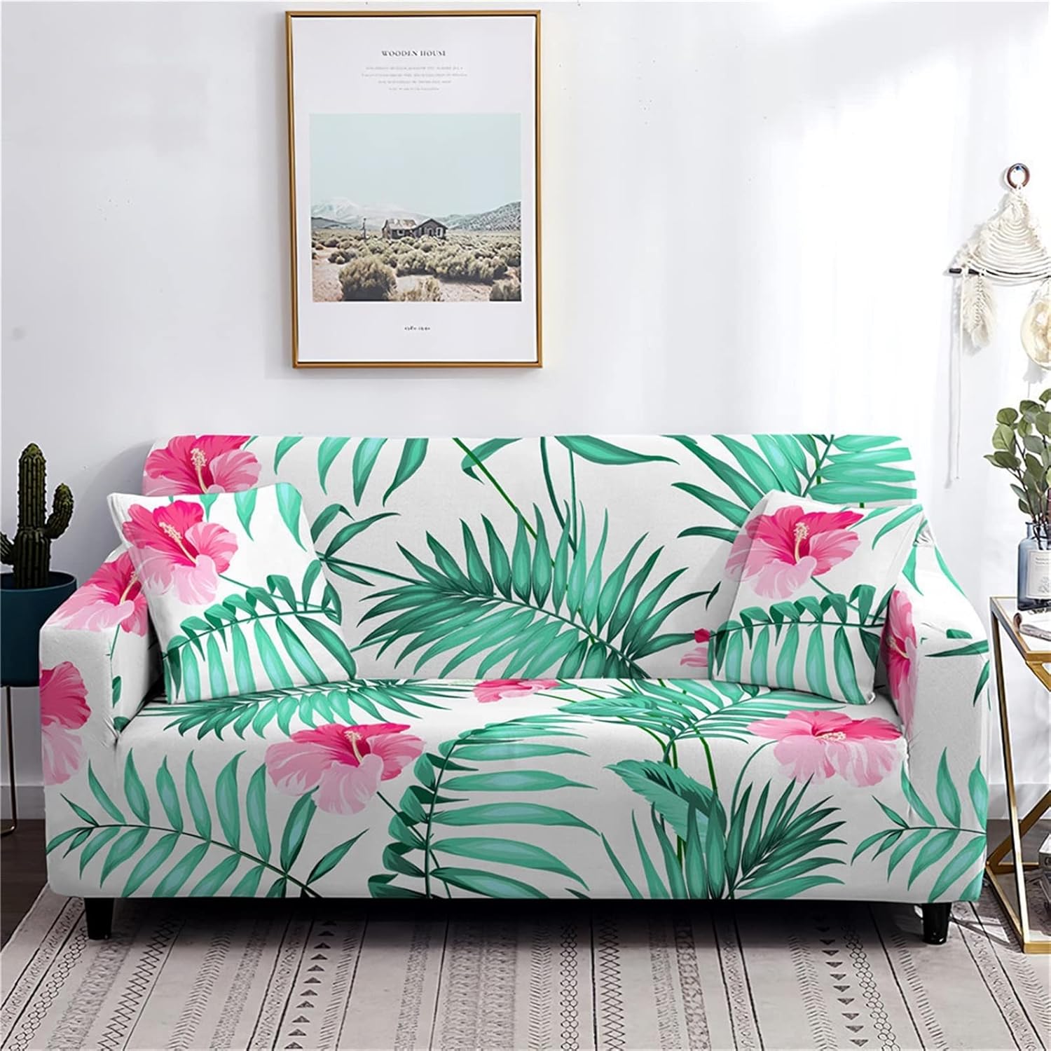 Fundas De Sofá Elásticas Con Hojas De Plátano For Sofá De 3 Cojines Funda De Sofá Verde Tropical Funda De Sillón Estampada Con Patrón De Plantas Protectores De Muebles Elásticos ( Color : E , Size : X