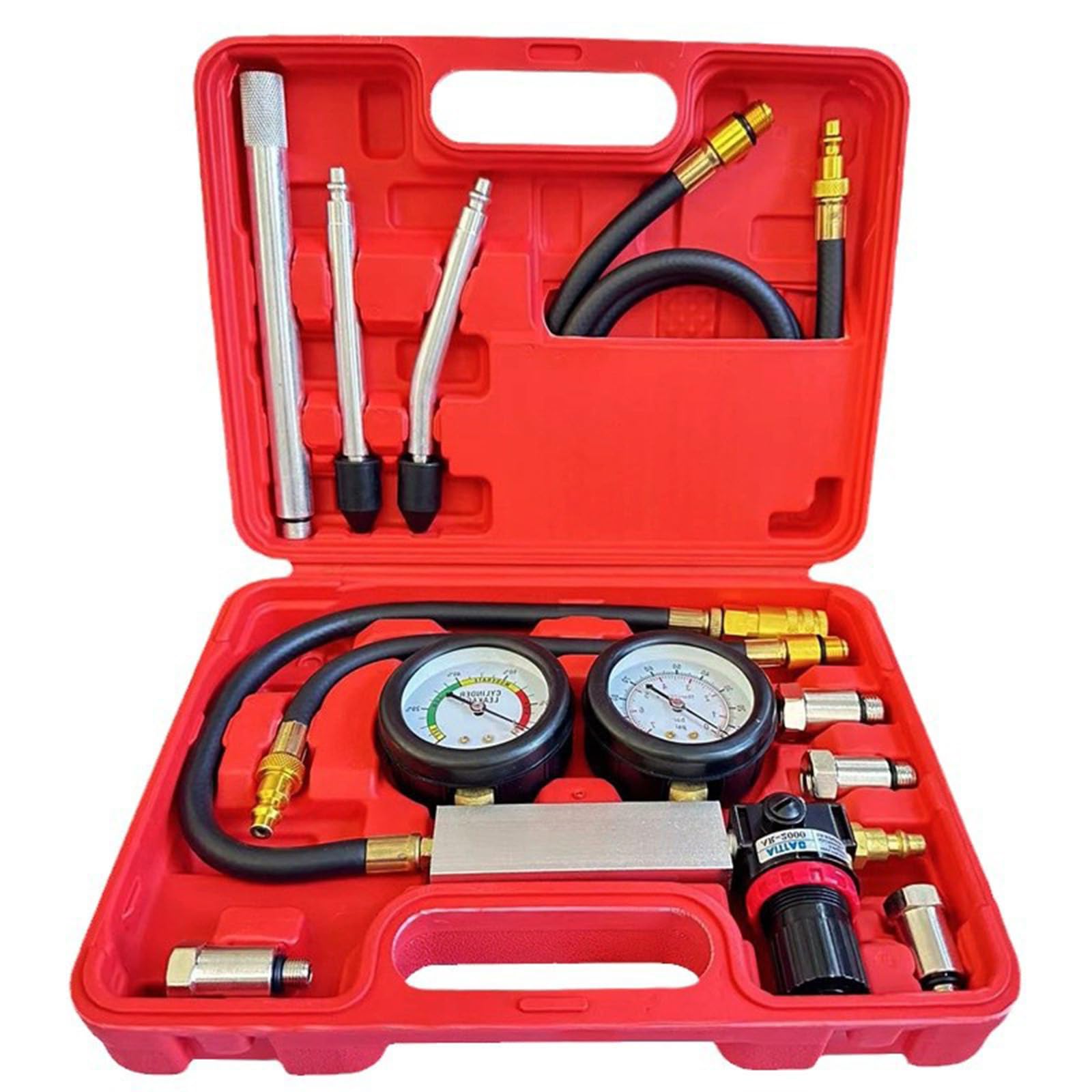 Tester Per Guarnizioni Testate, Tester Per Perdite Cilindri Auto con Doppio Manometro 0-100 PSI e 0-7 Bar e 4 Adattatori Strumenti Diagnostici di Pressione Per Un'ampia Gamma di Tipi di Veicoli