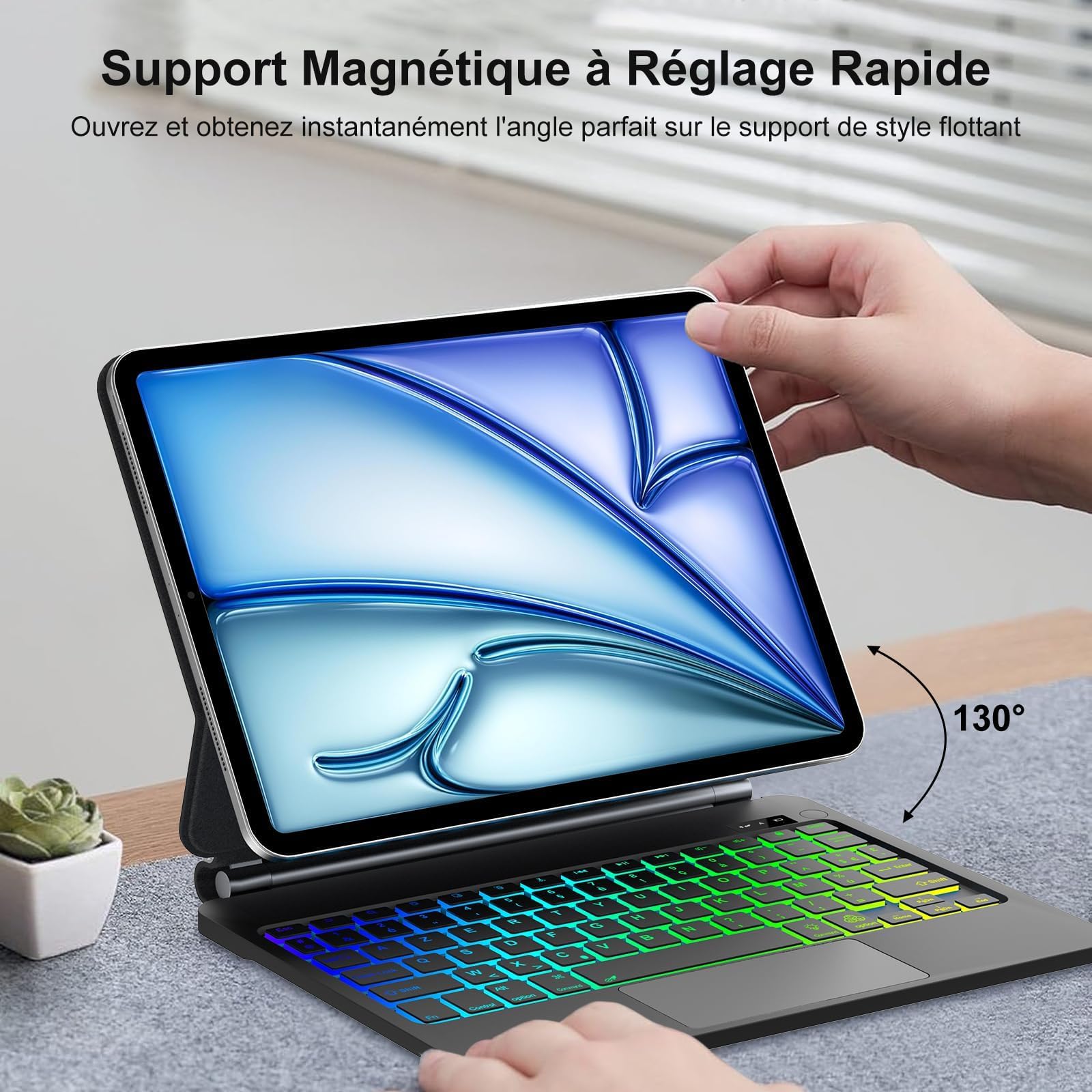 Magic Keyboard pour iPad Air 11"(M4 2026, M3 2025, M2 2024)/Air 10.9"(5e/4e Gén) et Pro 11"(2018-2022), Support Flottant et Pavé Tactile Multi-touch, AZERTY Français Clavier avec Rétroéclairées, Noir