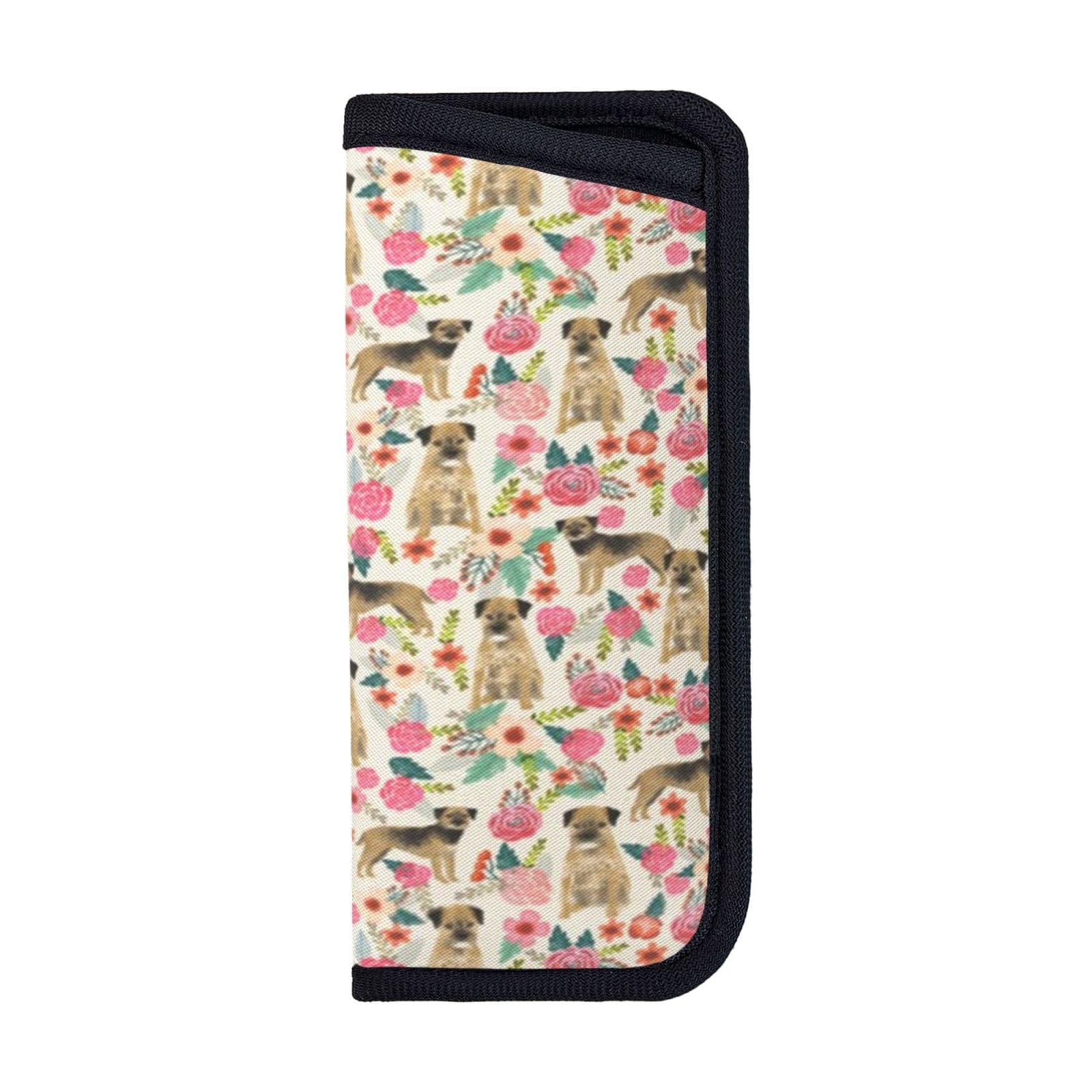 EgoMed Glasses Case,Anti-Scratch Spectacles Sleeve Portable Eyewear Case Sunglasses Case, Border Terrier Florals Dog Breed Cream