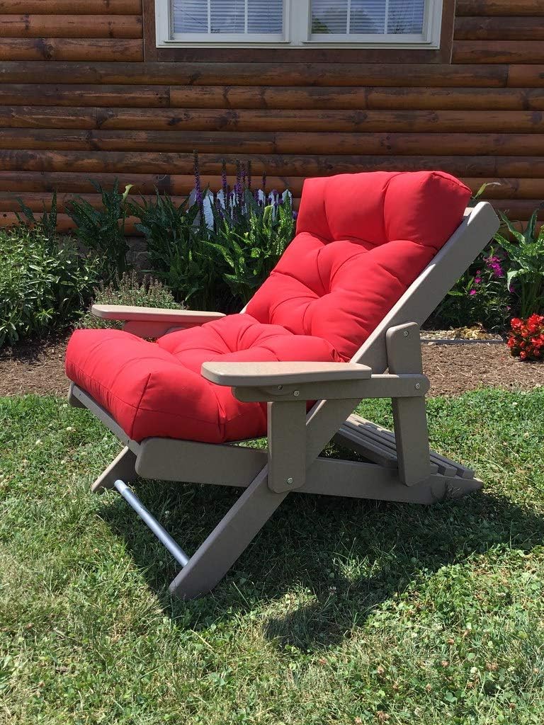 poly lumber furniture on Adirondack Chairs Furniture Barn Usa Outdoor Folding Sling Back Siesta Adirondack Chair With Thick Cushion In Berenson Tuxedo Weather Wood Poly Lumber Patio Lawn Garden