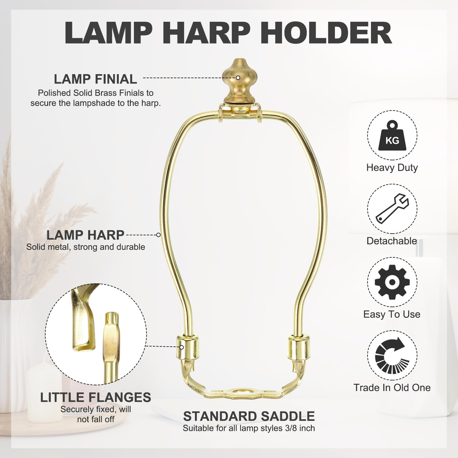 PATIKIL 6 Inch Lamp Harp Kit with 1 Inch Height Solid Brass Finial - Image 4