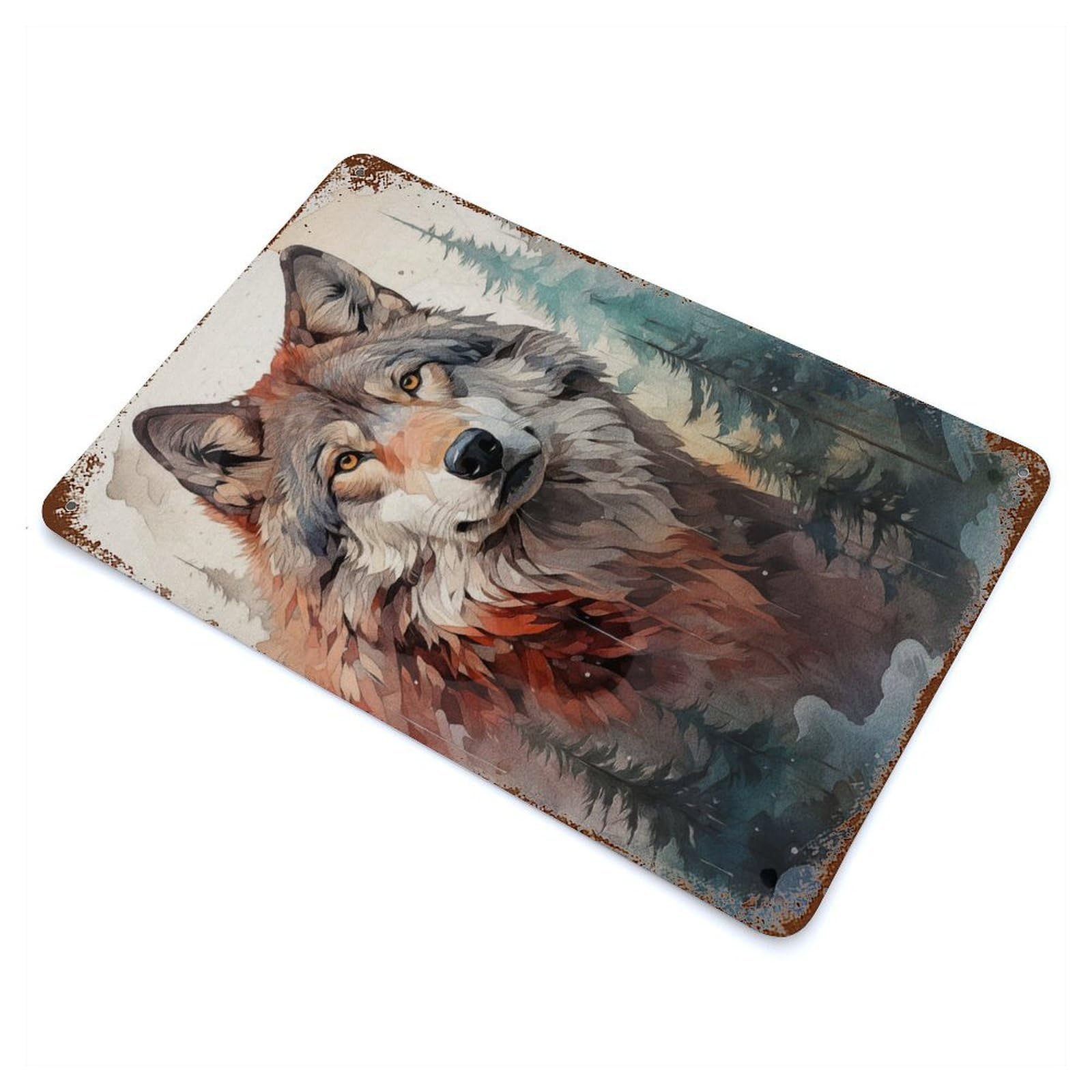 The Wolf And The Wild Rustic Tin Plaque 11.8"x7.9", Ideal for Shed, Workshop And Garage Wall Decor