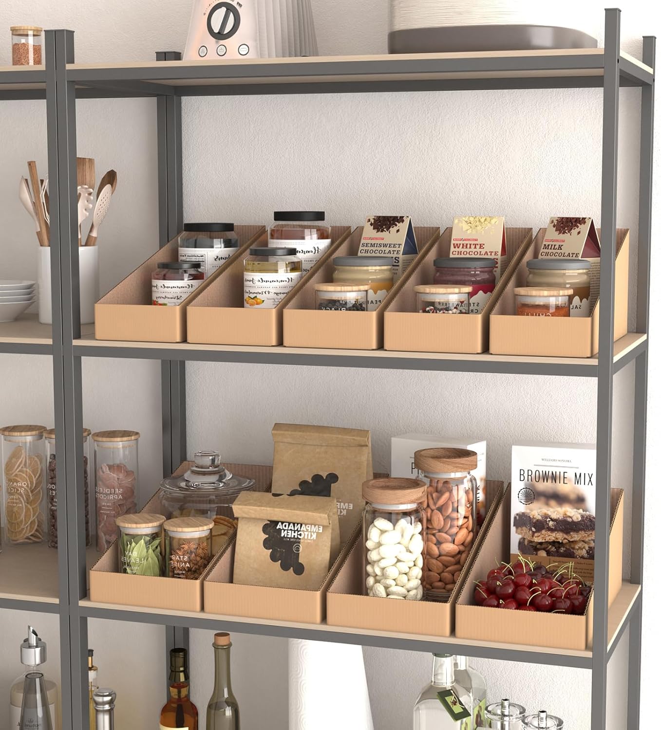 EXYGLO Cardboard Storage Bins 35 Pack, 12x4x4.5 Inch Cardboard Boxes, Corrugated Organizer Bins for Pantry, Shelves, Garage, Office, Shop, Brown