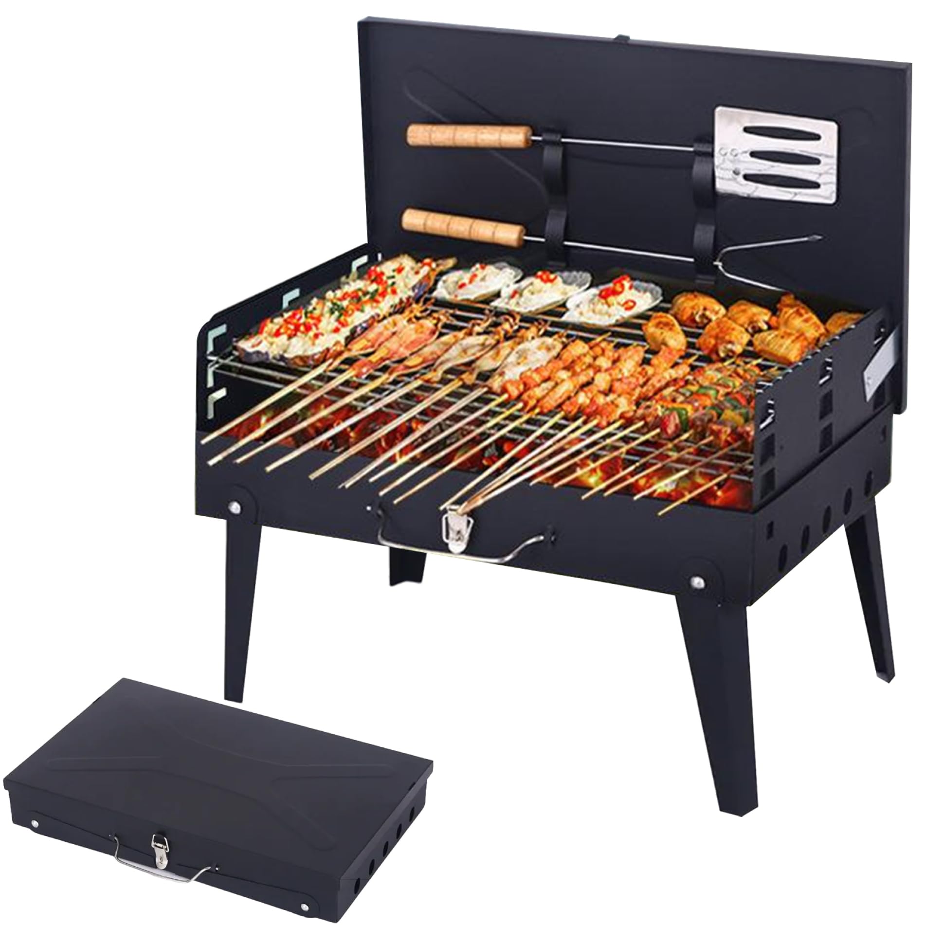 Grill Ogrodowy, Przenośny Grill Na Węgiel Drzewny Z Zestawem Narzędzi, Składany Lekki Grill, Wysokość Odpowiednia Na Kemping, Piknik, Patio, Plażę, Wędrówki, Do Parku