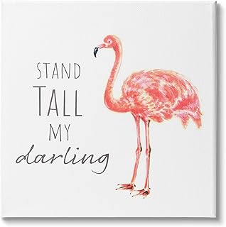 Stupell Industries Stand Tall My Darling Motivational Phrase Pink Flamingo Canvas Wall Art, 30 x 30, Off- White