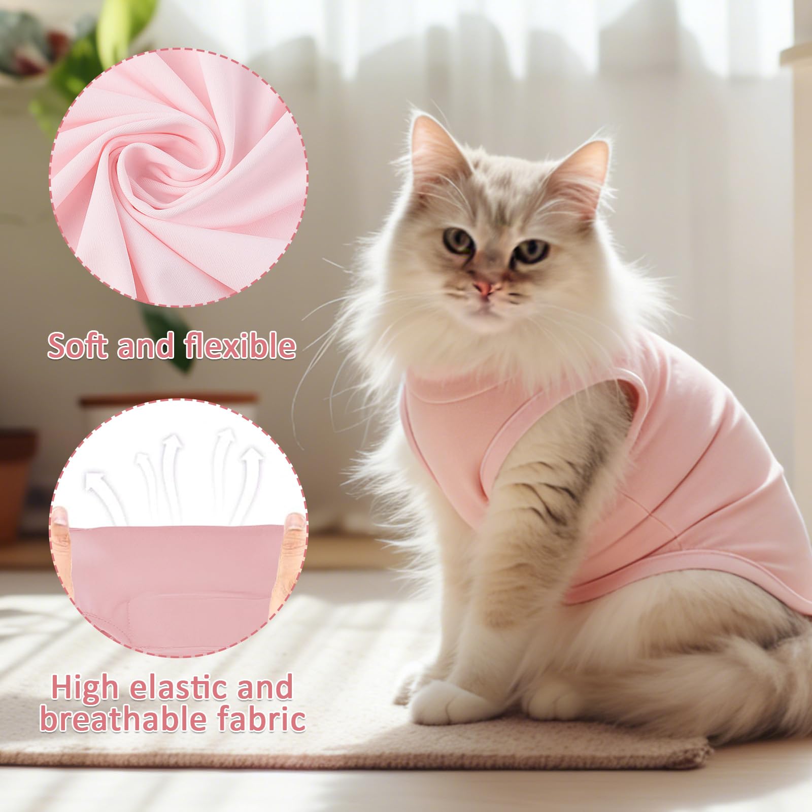2 Pièces Body Chat Post Operatoire, Gilet de Récupération Confortable et Respirante, Body Chien Anti-Léchage, pour Les Opérations de Stérilisation, Les Phases Sevrage (Gris + Rose)