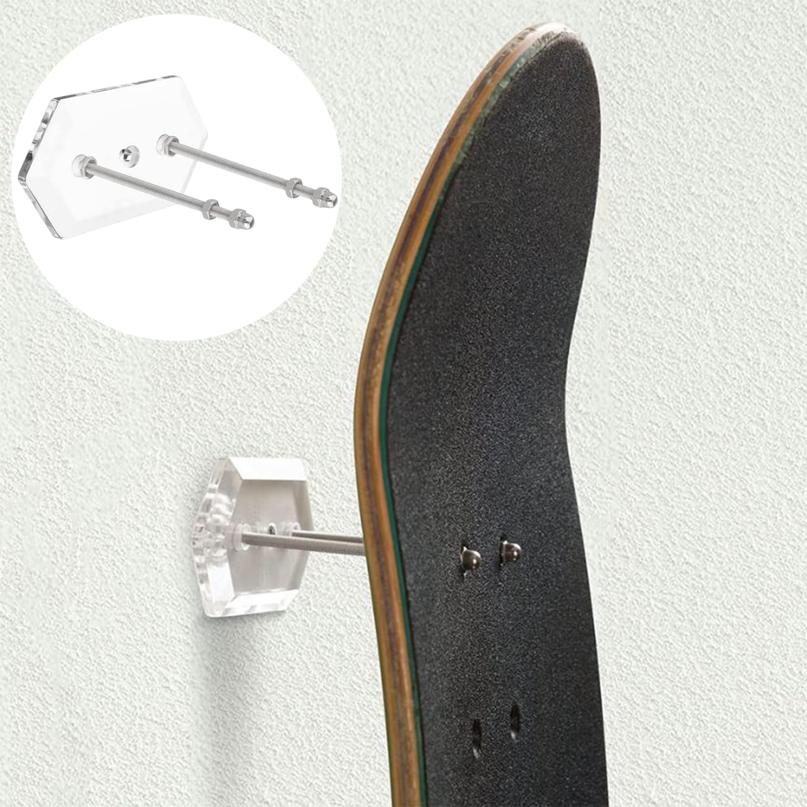 2 Piezas Soporte para Monopatín Transparente, Soporte de Acrílico para Patineta, Soporte de Pared para Monopatín, para Exhibición y Almacenamiento de Tablas de Skate(Transparente)