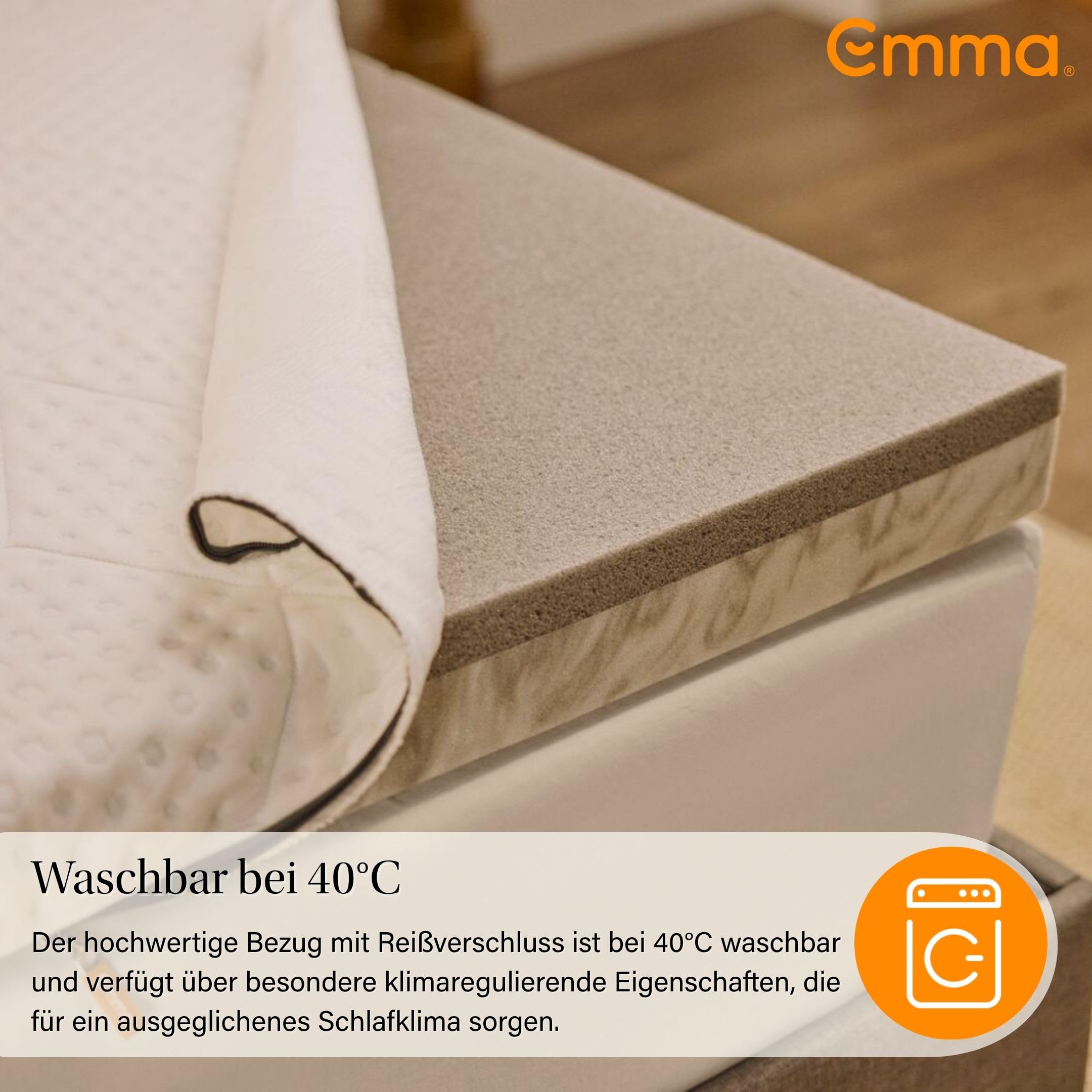Emma Premium Topper 180x200 | Atmungsaktiver & Klimaregulierender Matratzentopper | 8 cm Höhe | Waschbarer Bezug