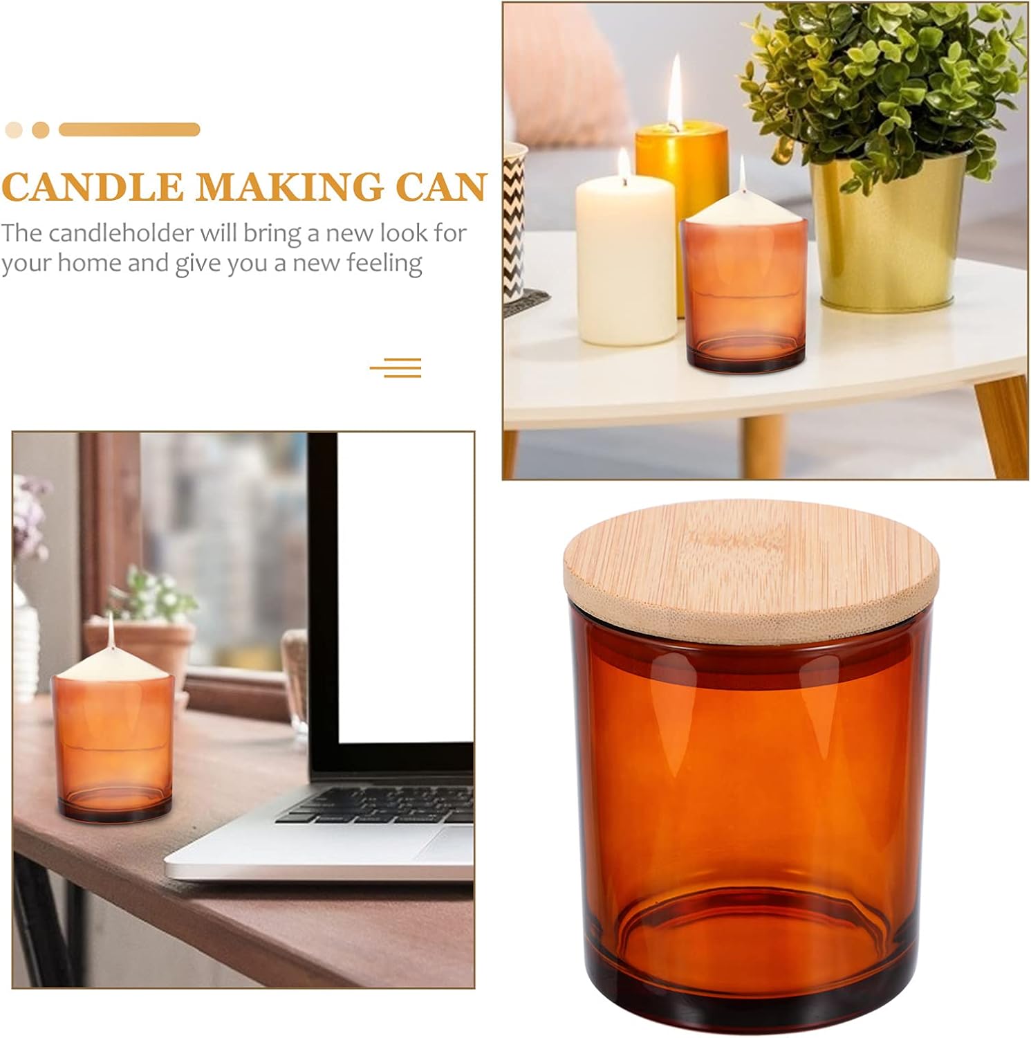 Hohopeti 4Sets Glass Candle Tins with Lids for Aromatherapy DIY Candle Making Round Transparent Candle Jars Suitable for Bedroom Living Office Crafting