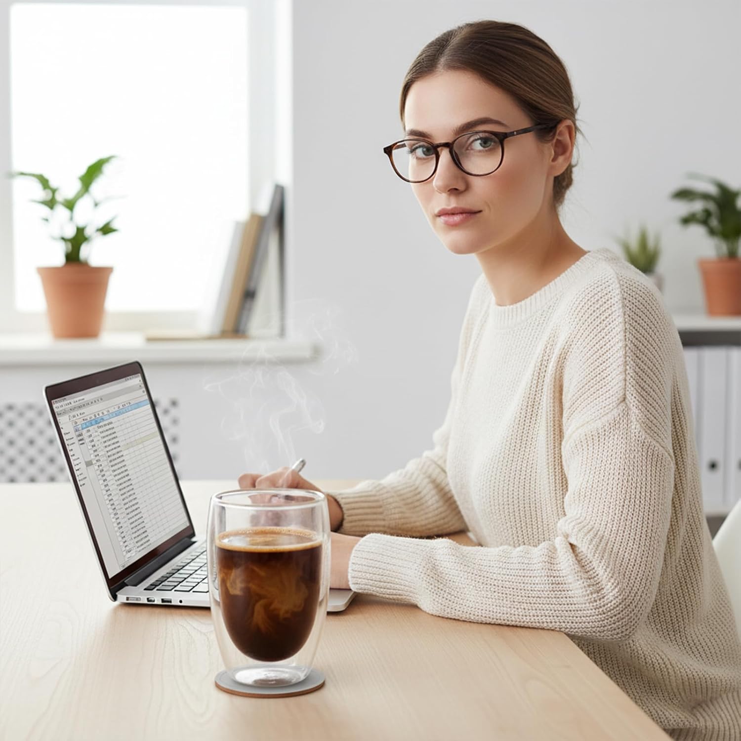 4 Pcs Double Wall Glass Coffee Mugs, Clear Insulated Latte Cups Large Glass Coffee Cups for Hot Beverages Espresso Tea Milk Cappuccino Latte - Image 6