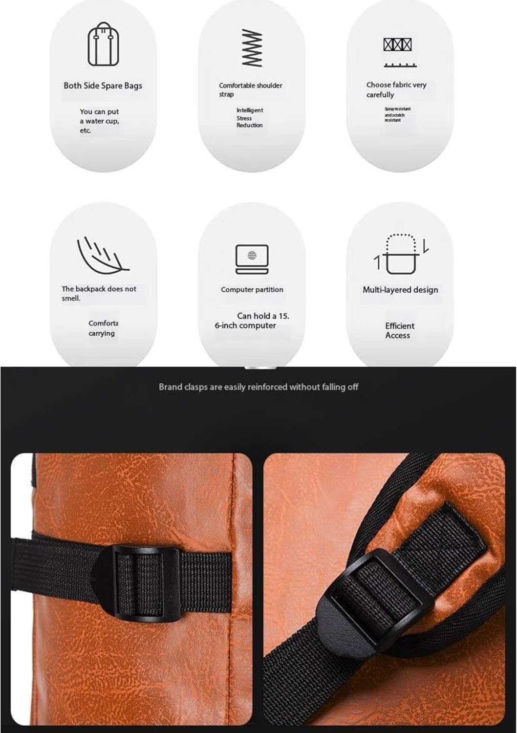 Travel Backpack For Business,Portable Travel Backpack,Lightweight Large Compartment Backpack, School Weekend Day Bag (Brown,Large) - Image 6