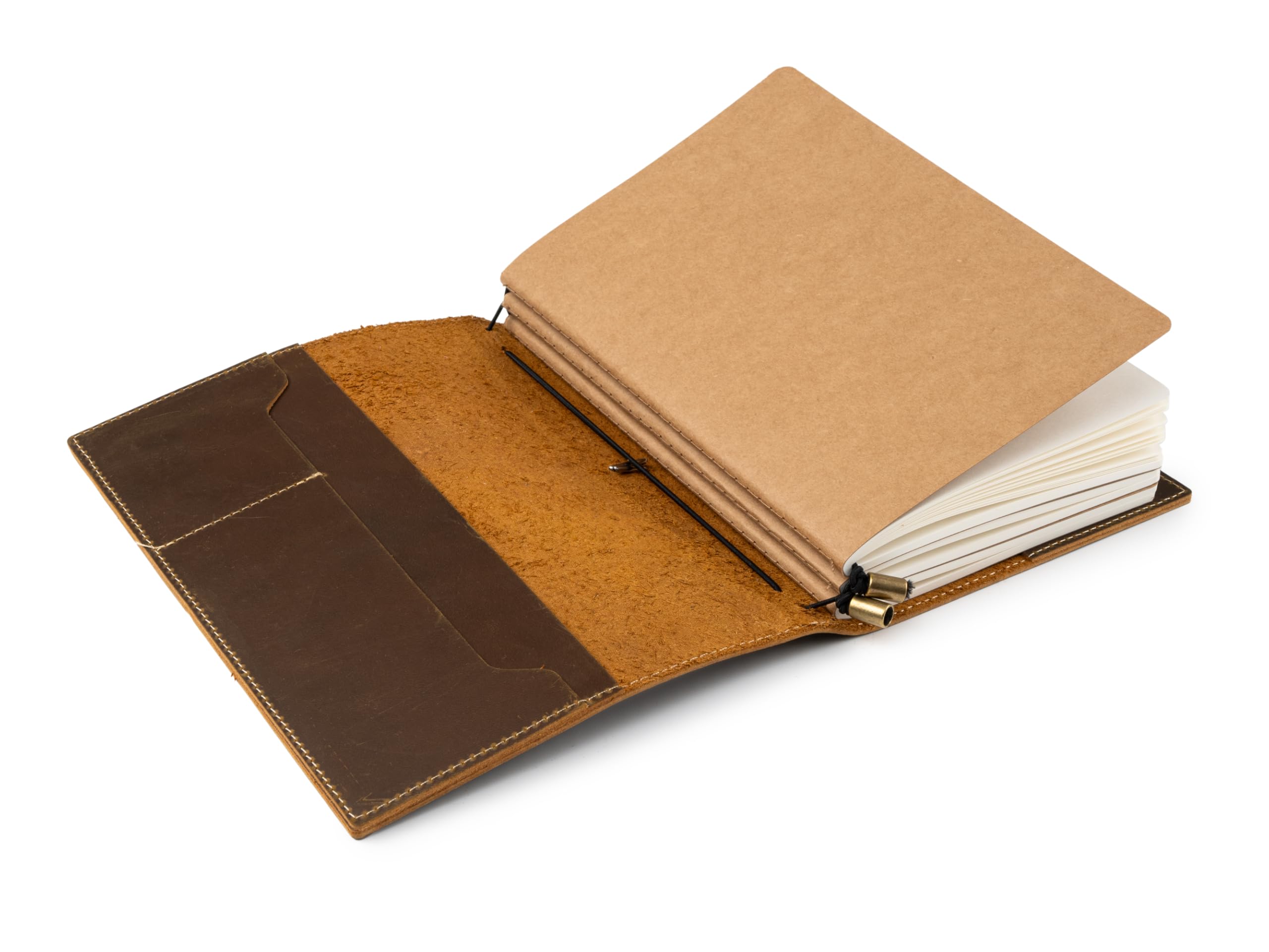 WANDERINGS Cuaderno de Viaje Tamaño A5 con Bolsillos - 6" x8,5/15 cm x 22 cm - Diario de Viaje Recargable - Hecho a mano, Cuaderno de Cuero Premium, Incluye Recargas de Papel en Blanco de 120 GSM