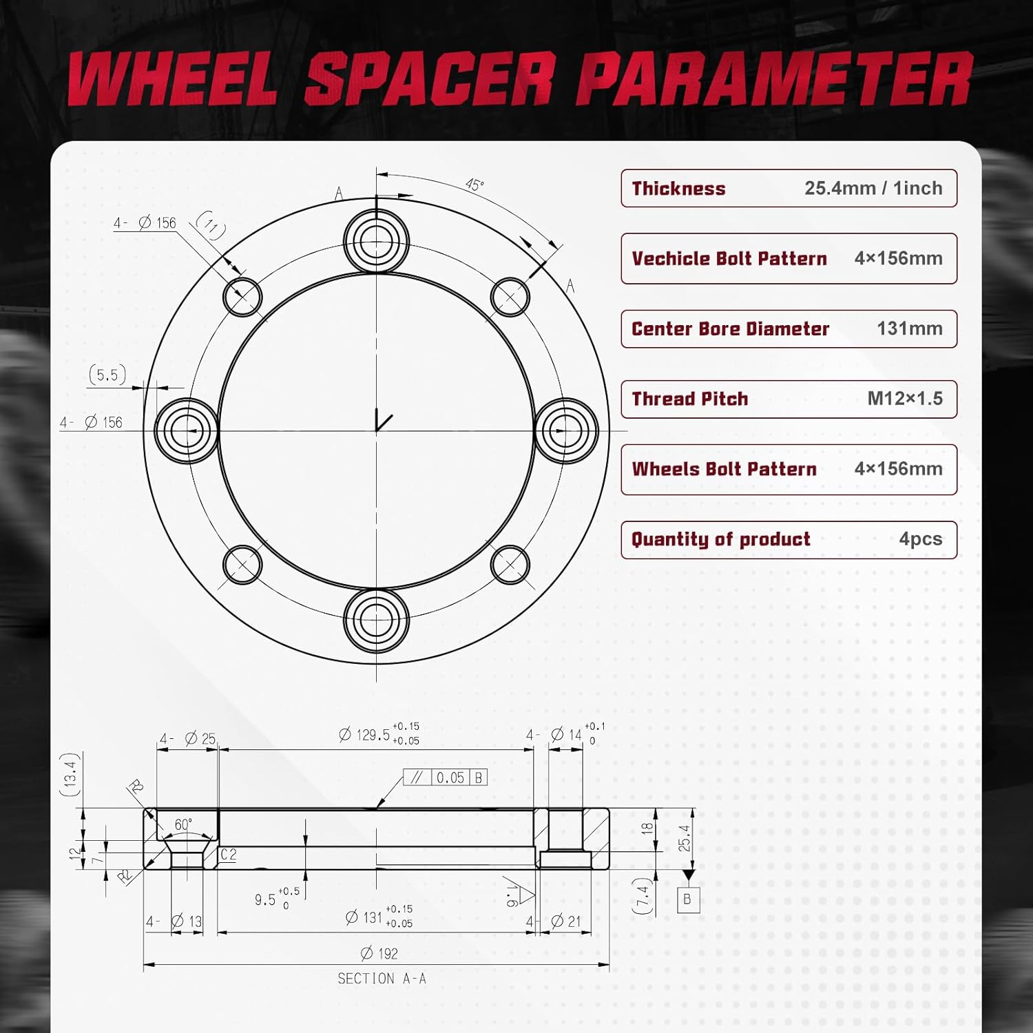 BDFHYK 4x156mm ATV Wheel Spacers 1.5 inch 4x6.15 Compatible with Polaris Ranger Polaris RZR Polaris Sportsman,Forged 4 Lug Wheel Adapters M12x1.5 & 131 mm Hub Bore, Set of 4, Not Hubcentric