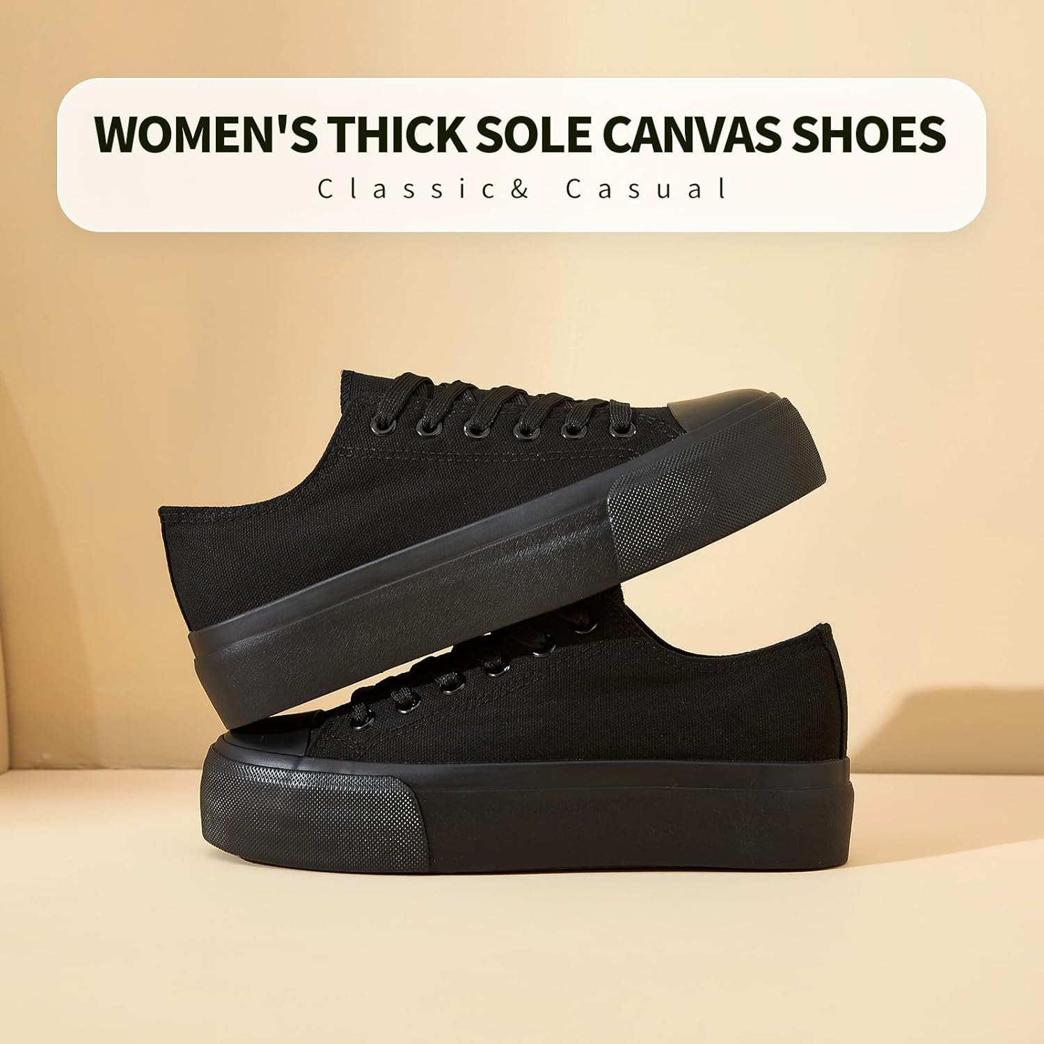 hash bubbie Platform Sneakers for Women White Platform Shoes Low Top Tennis Shoes Non Slip Black Fashion Canvas Sneakers - Image 6