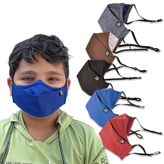 Yuga HexaShield 3D KIDS (4-10 Years Age) Reusable Washable Cotton Cloth Breathable Fabric Face Mask|6 layer Protection|NoseClip|Adjustable Earloop (Multicolor)