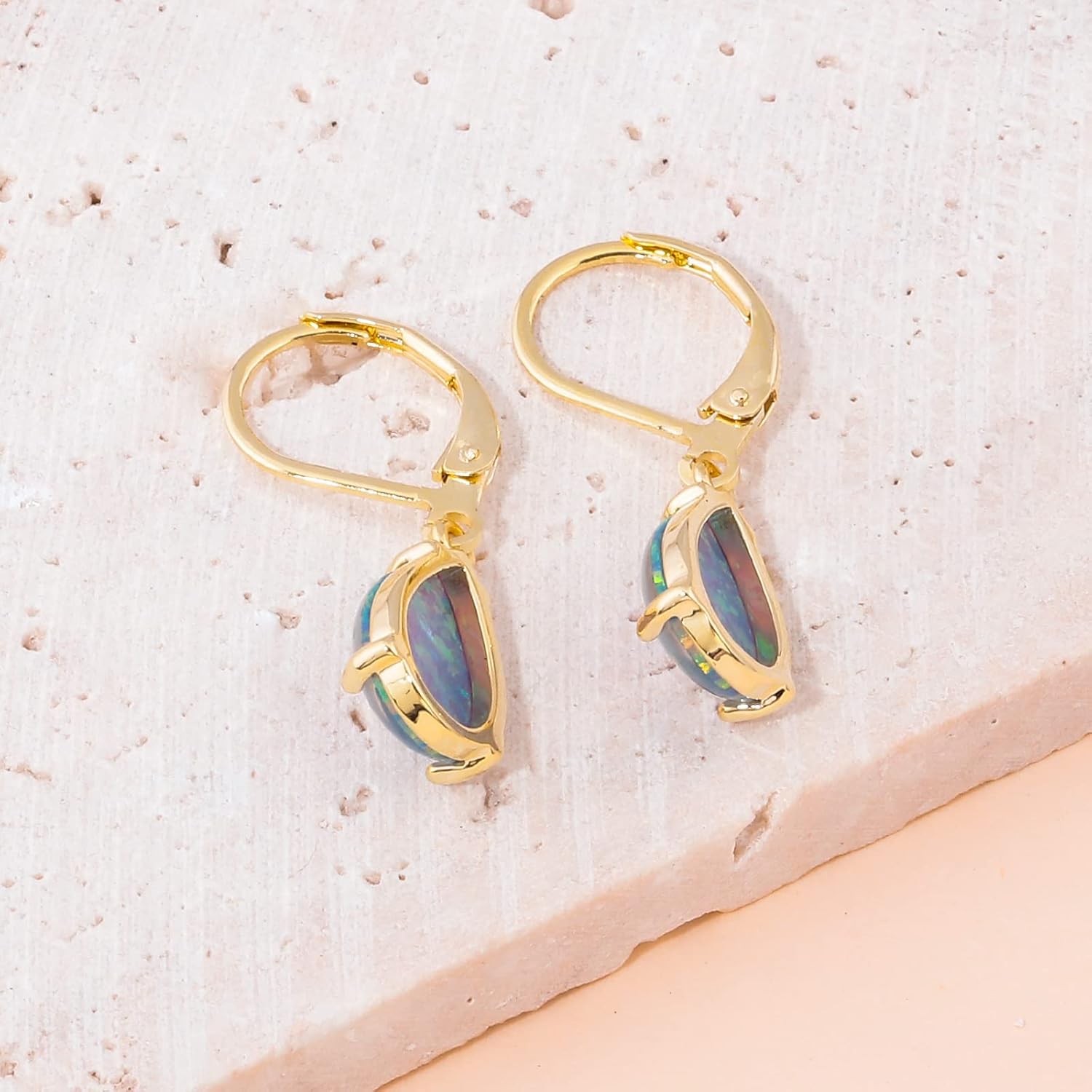 CiNily Teardrop Leverback Dangle Earrings for Women Hypoallergenic Created Fire Opal Pendant Drop Earrings 14K White/Rose/Gold Hanging Lever Earrings Fashion Graduation Party Jewelry Gifts - Image 5