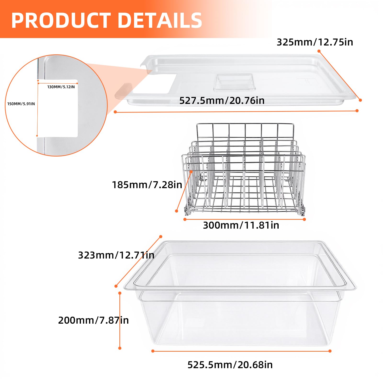 Sous Vide Container 26 QT with Lid, Rack & Spoon-Precision Cooking Tub for Anova Nano, Joule, Instant Pot Immersion Circulators - Large Accessories Kit (Square opening)