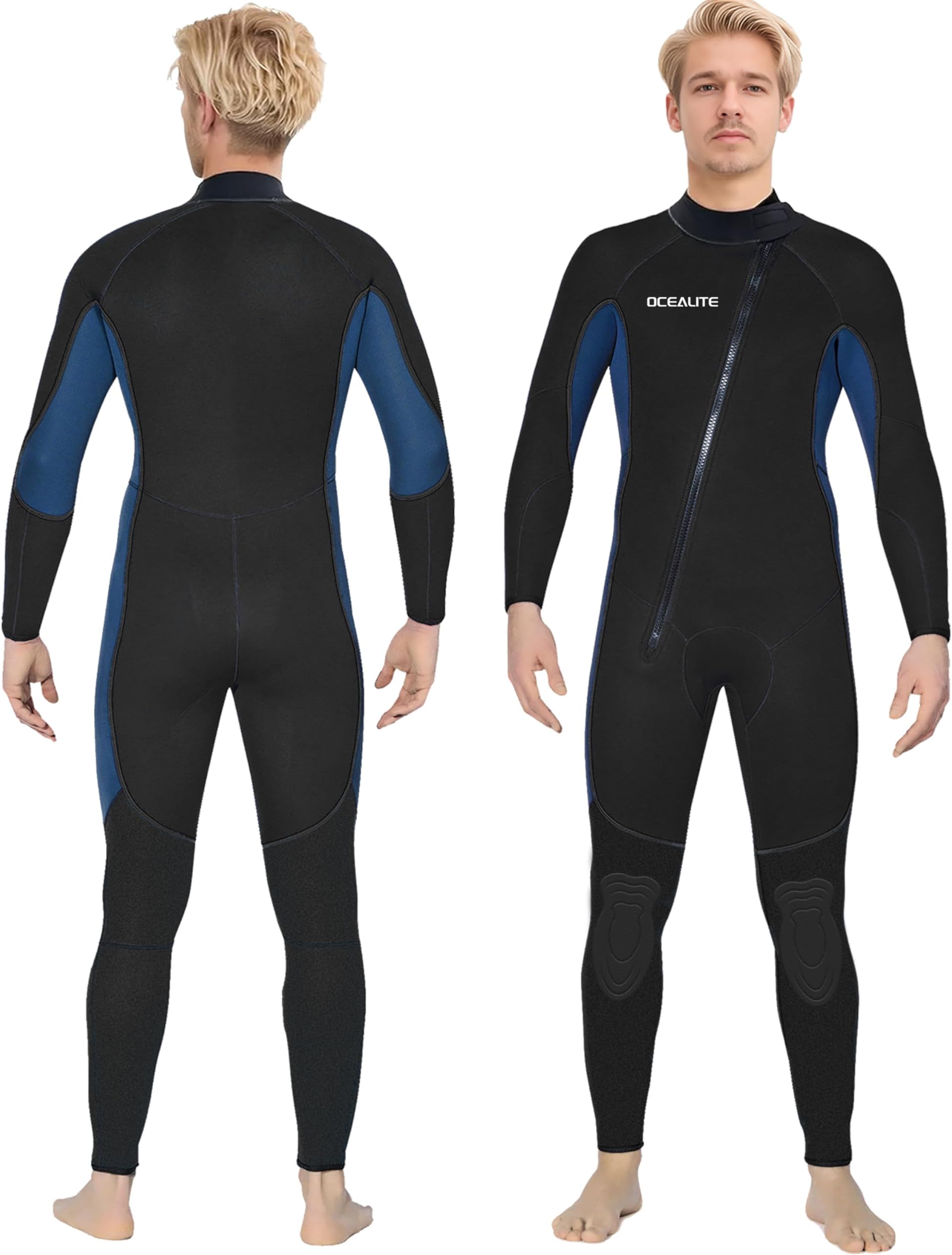 Men’s Front Zip Full Wetsuit, 3mm 4/3mm 5/4mm Neoprene Wetsuits for Surfing, Diving, Snorkeling, Swimming, Flatlock or Blind-Stitch, PU Knee Pads